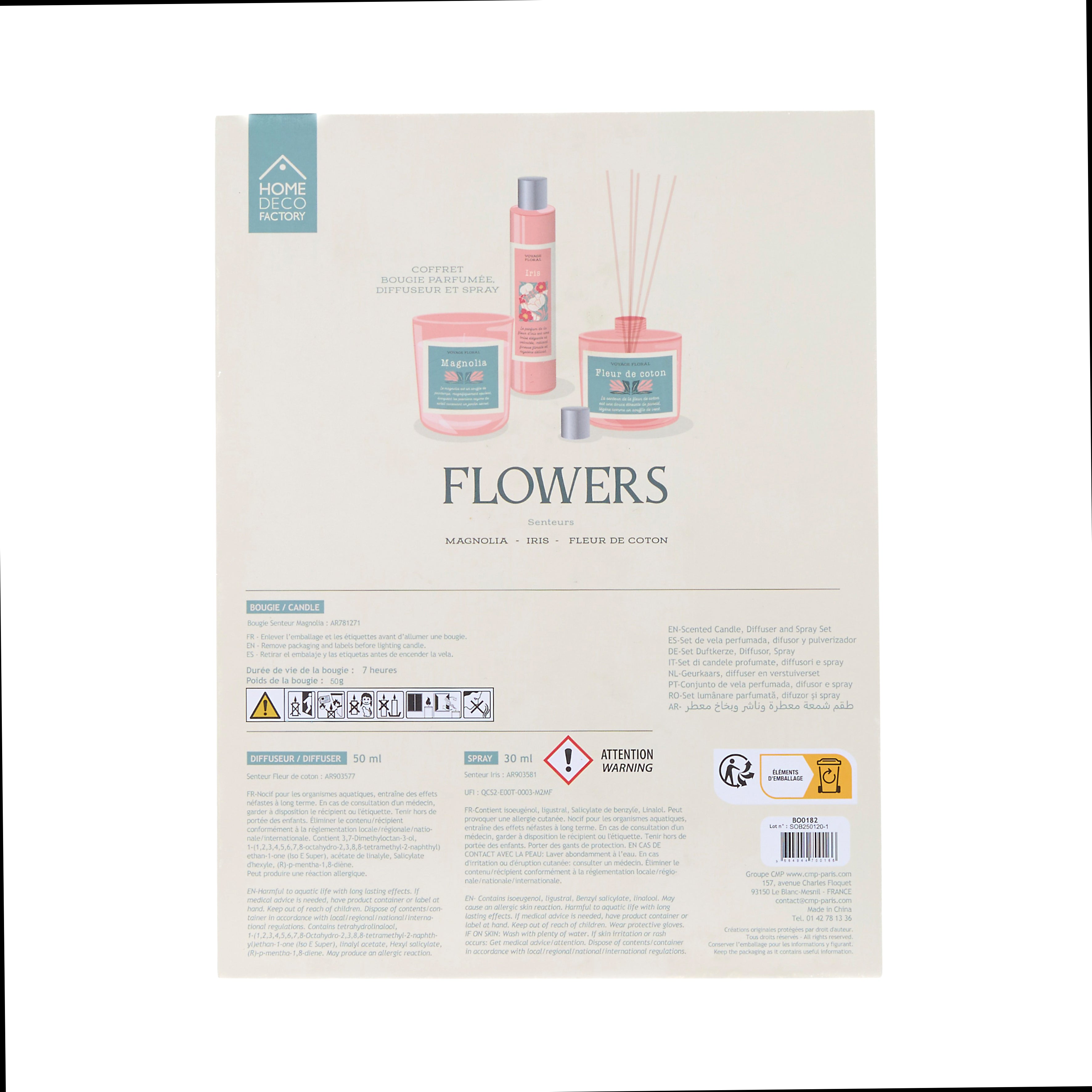 BOUGIE PARFUMEE DIFFUSEUR SPRAY COFFRET FLOWER