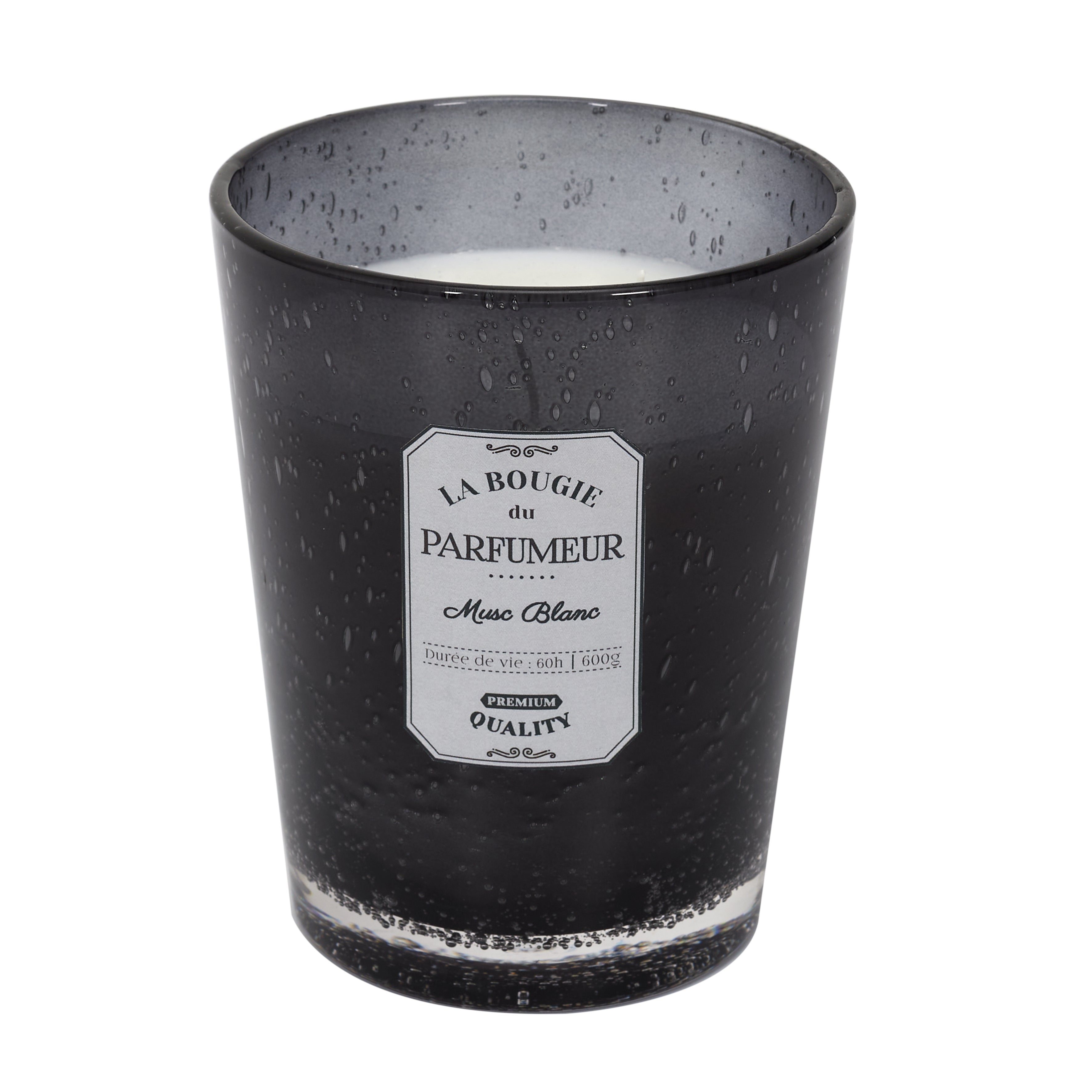 BOUGIE PARFUMEE VERRE BULLE GRIS FONCE H16CM