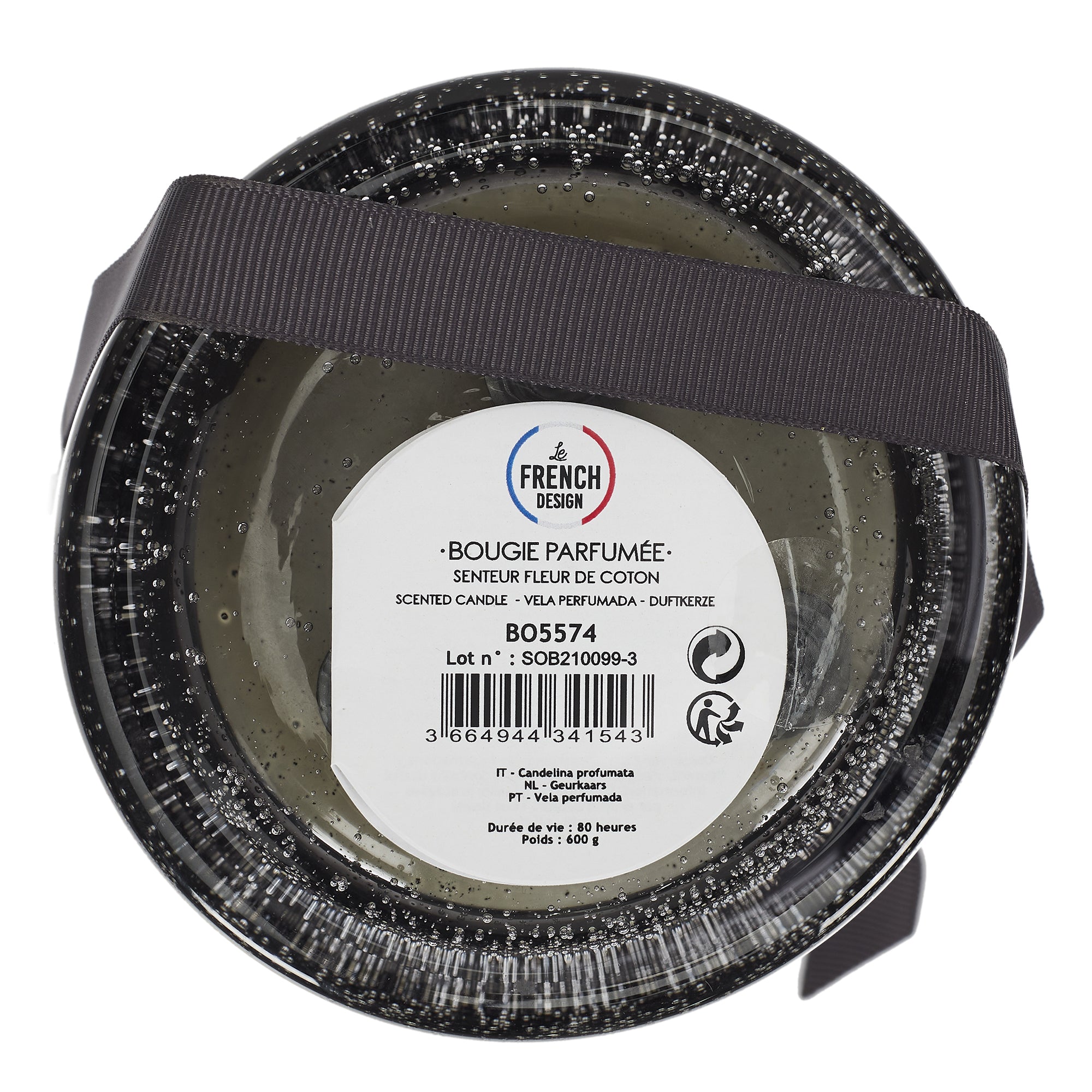 BOUGIE PARFUMEE VERRE BULLE GRIS CLAIR H16CM