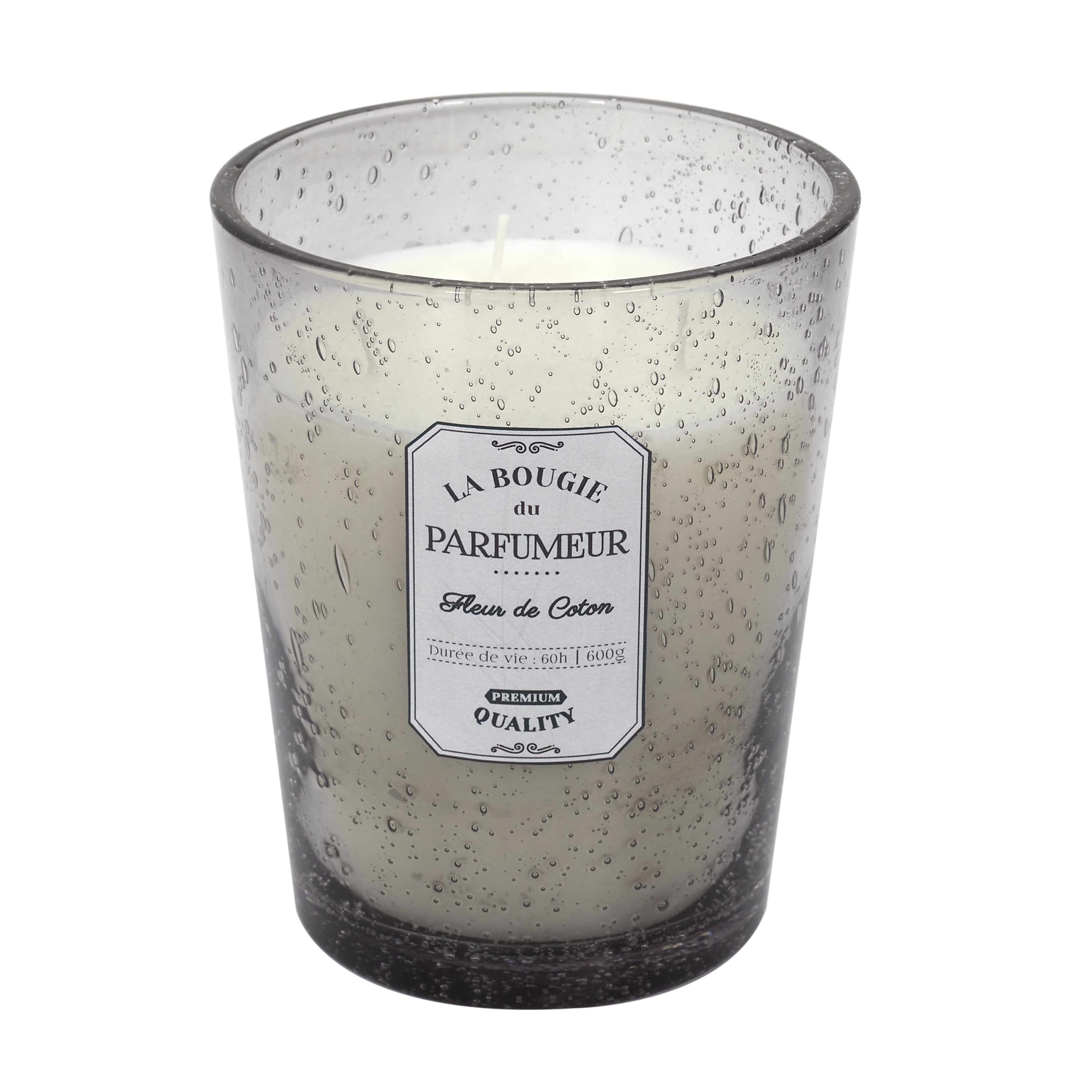 BOUGIE PARFUMEE VERRE BULLE GRIS CLAIR H16CM