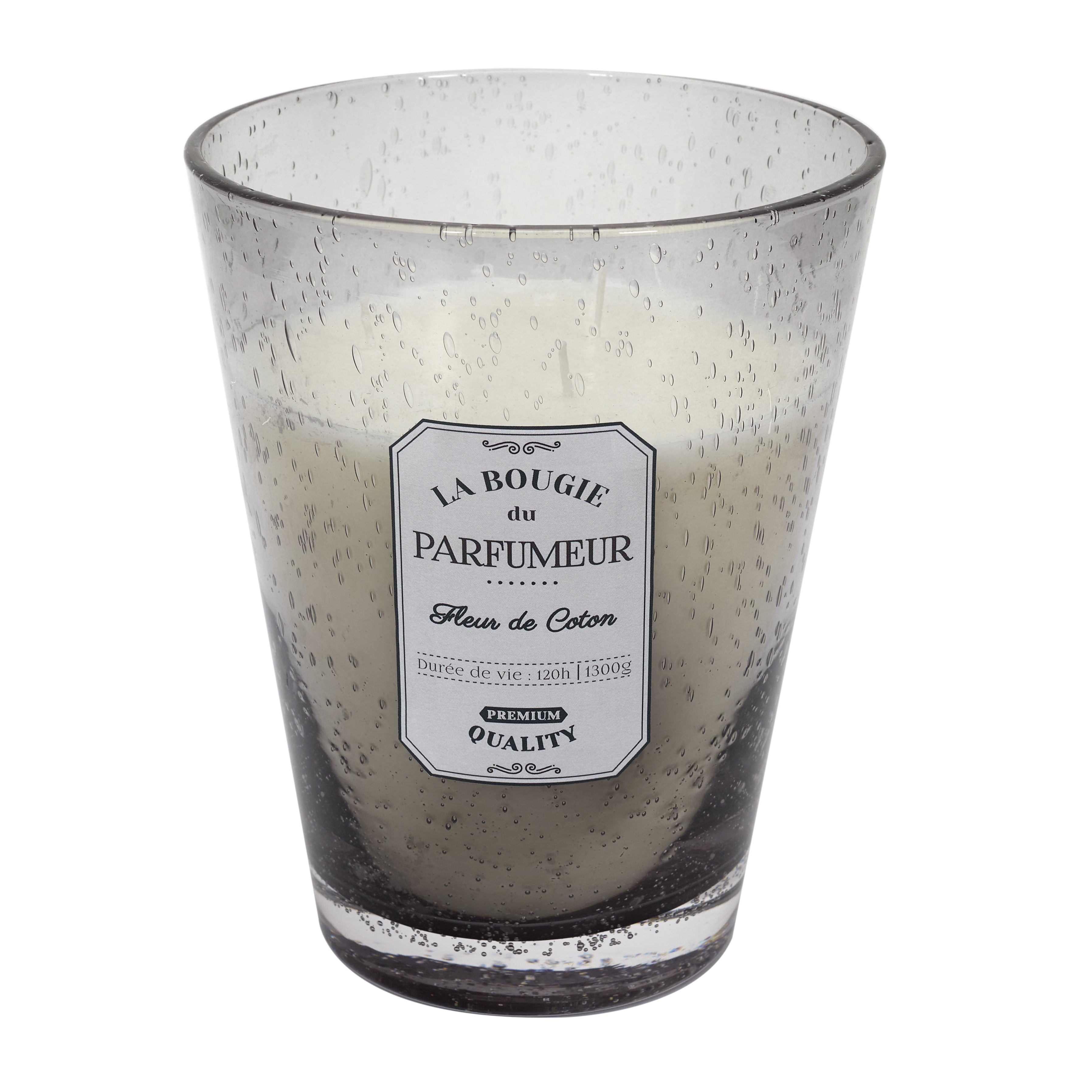 BOUGIE PARFUMEE VERRE BULLE GRIS CLAIR H23CM