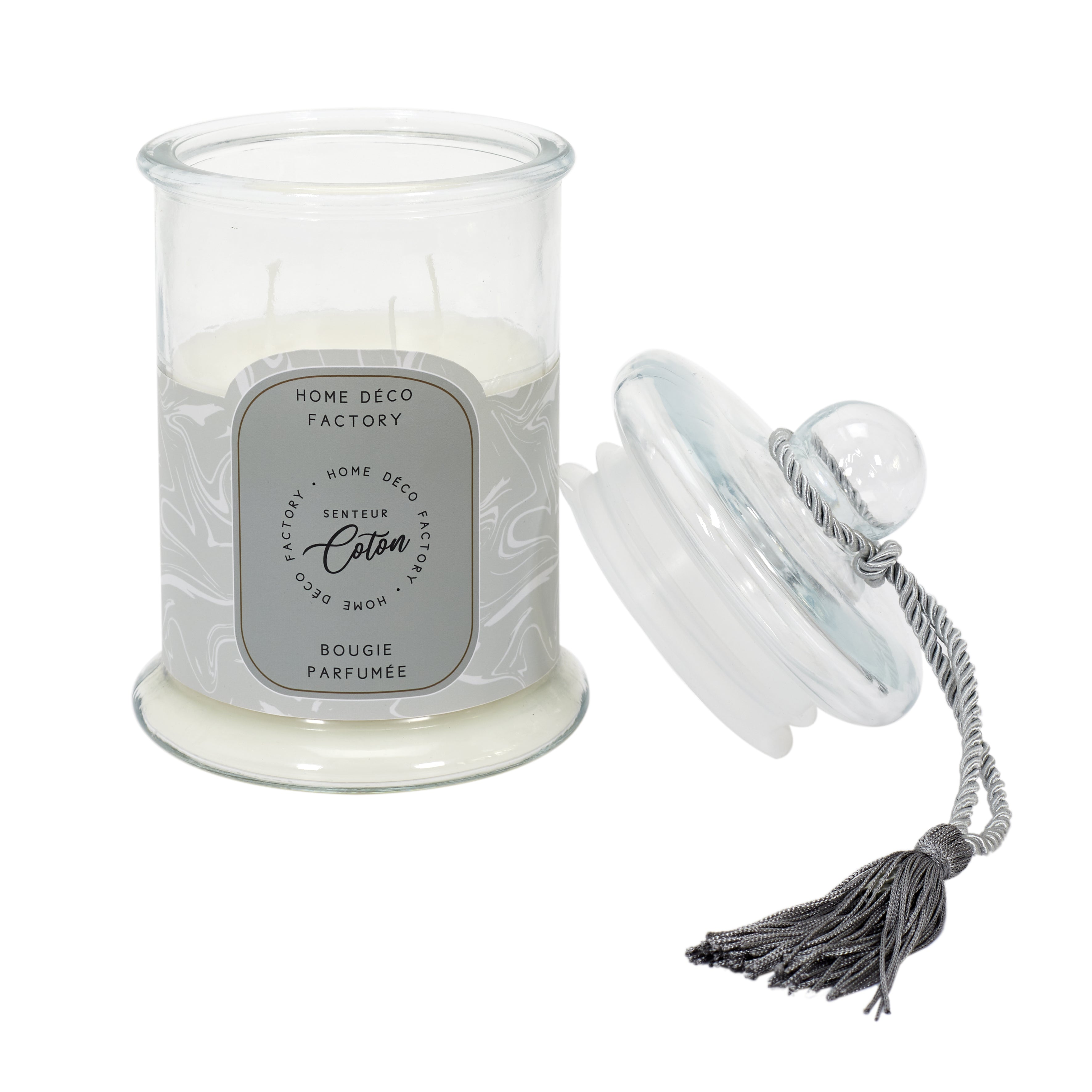 BOUGIE PARFUMEE BONBONNIERE GRISE H23.5CM