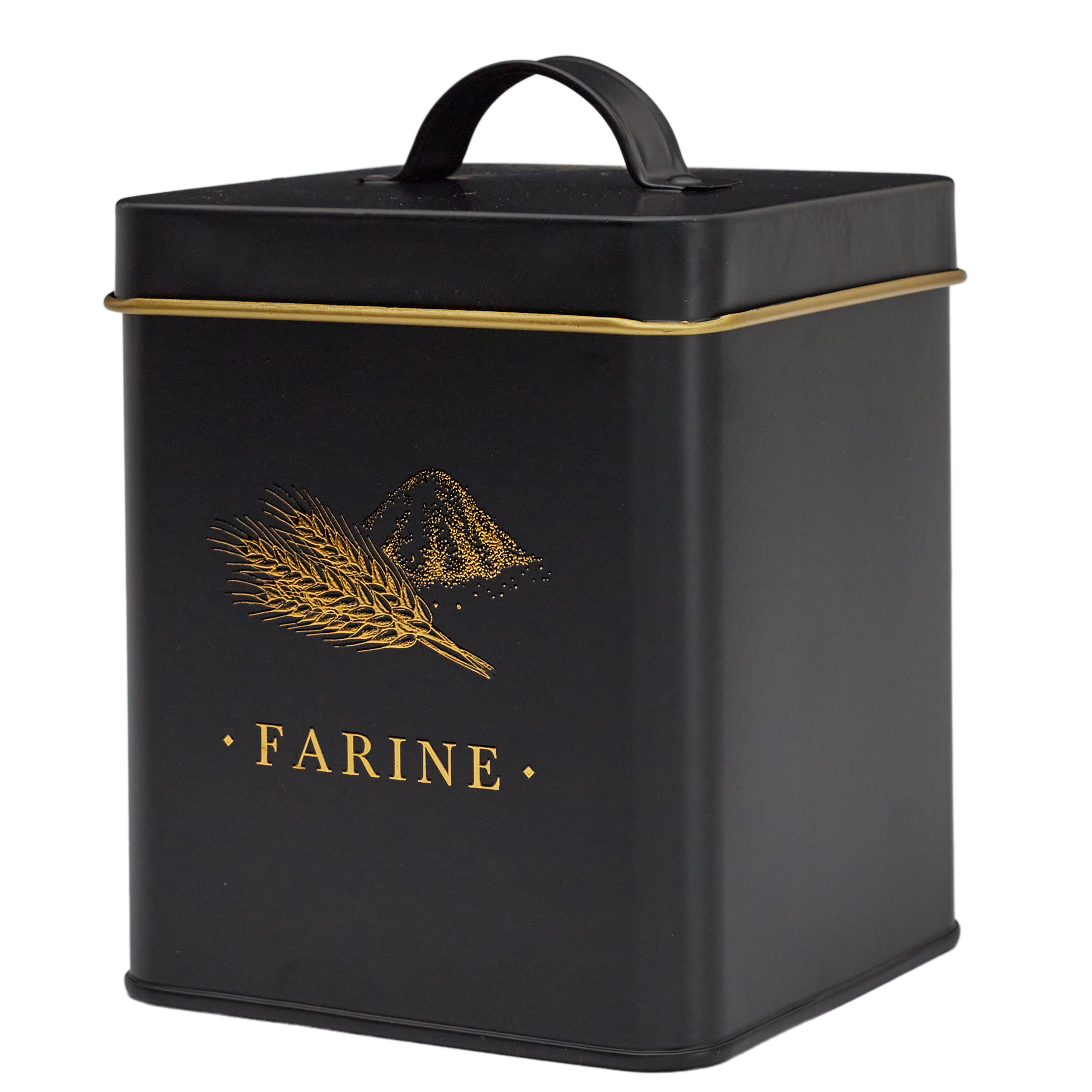 BOITE METAL NOIR ET DORE FARINE