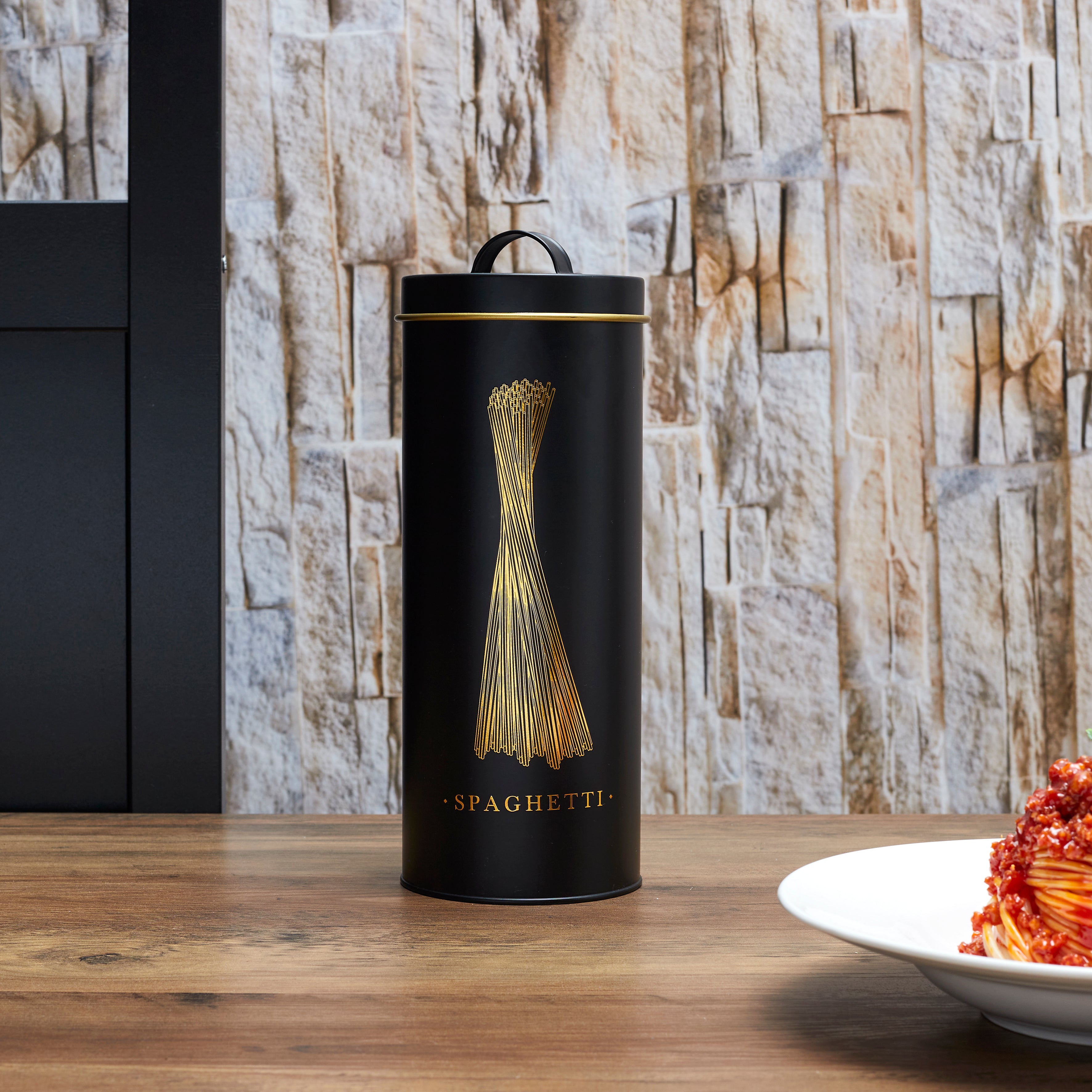 BOITE METAL NOIR ET DORE SPAGHETTI