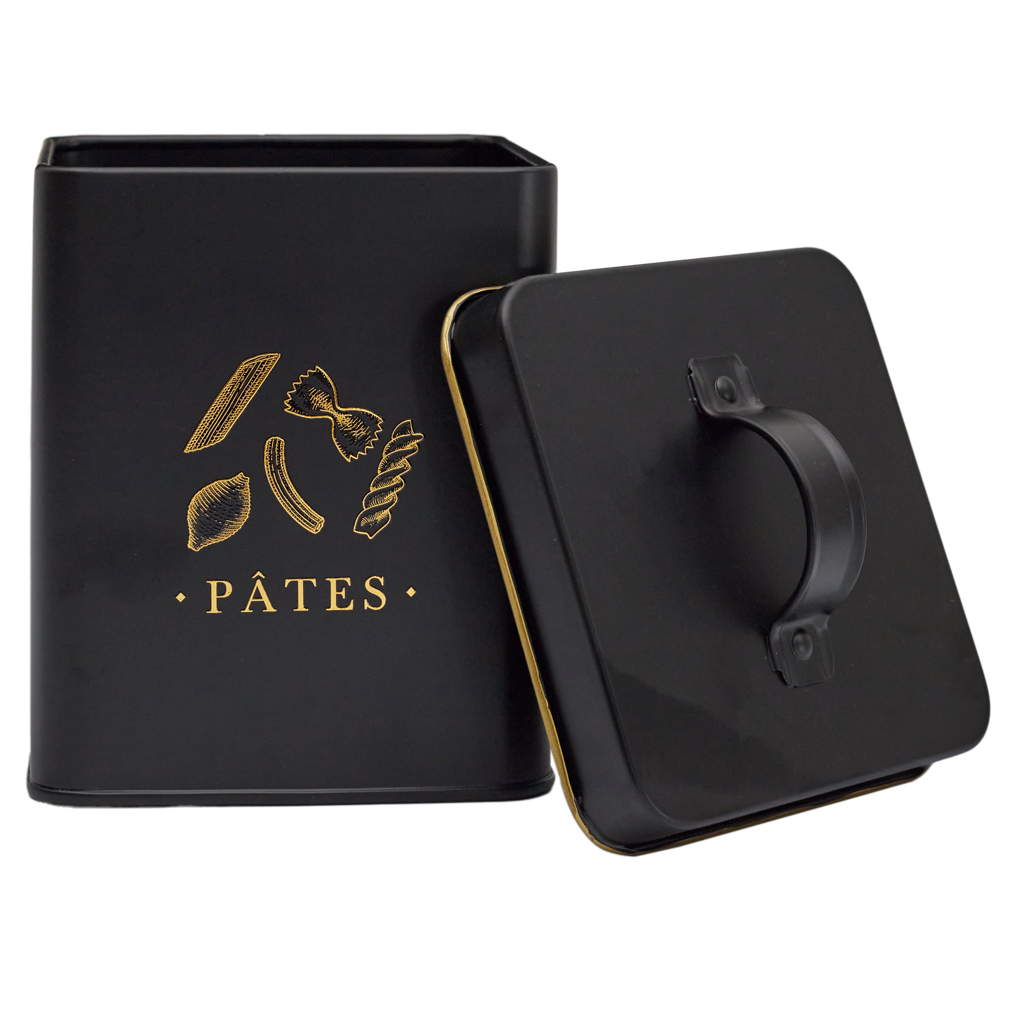 BOITE METAL NOIR ET DORE PATES