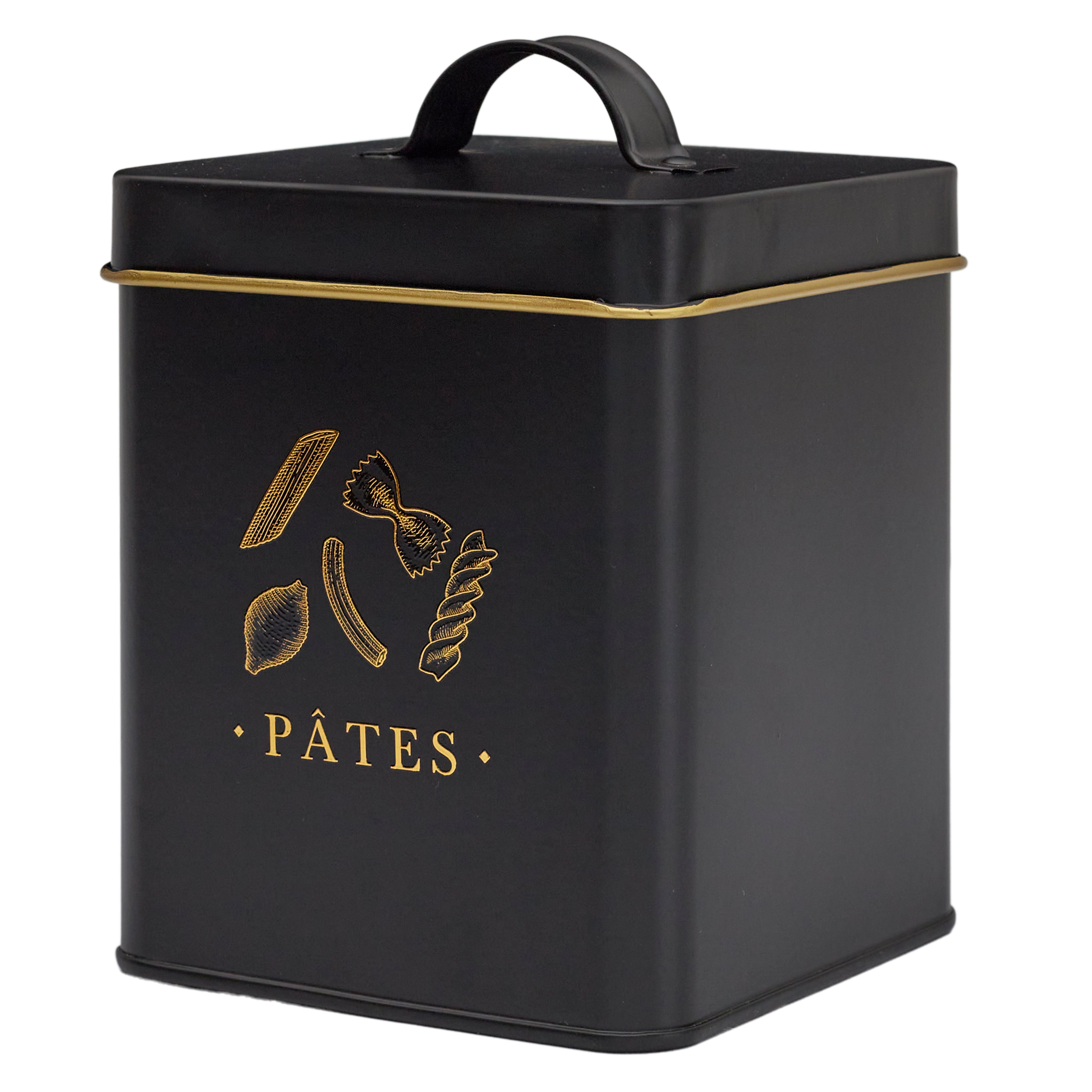 BOITE METAL NOIR ET DORE PATES