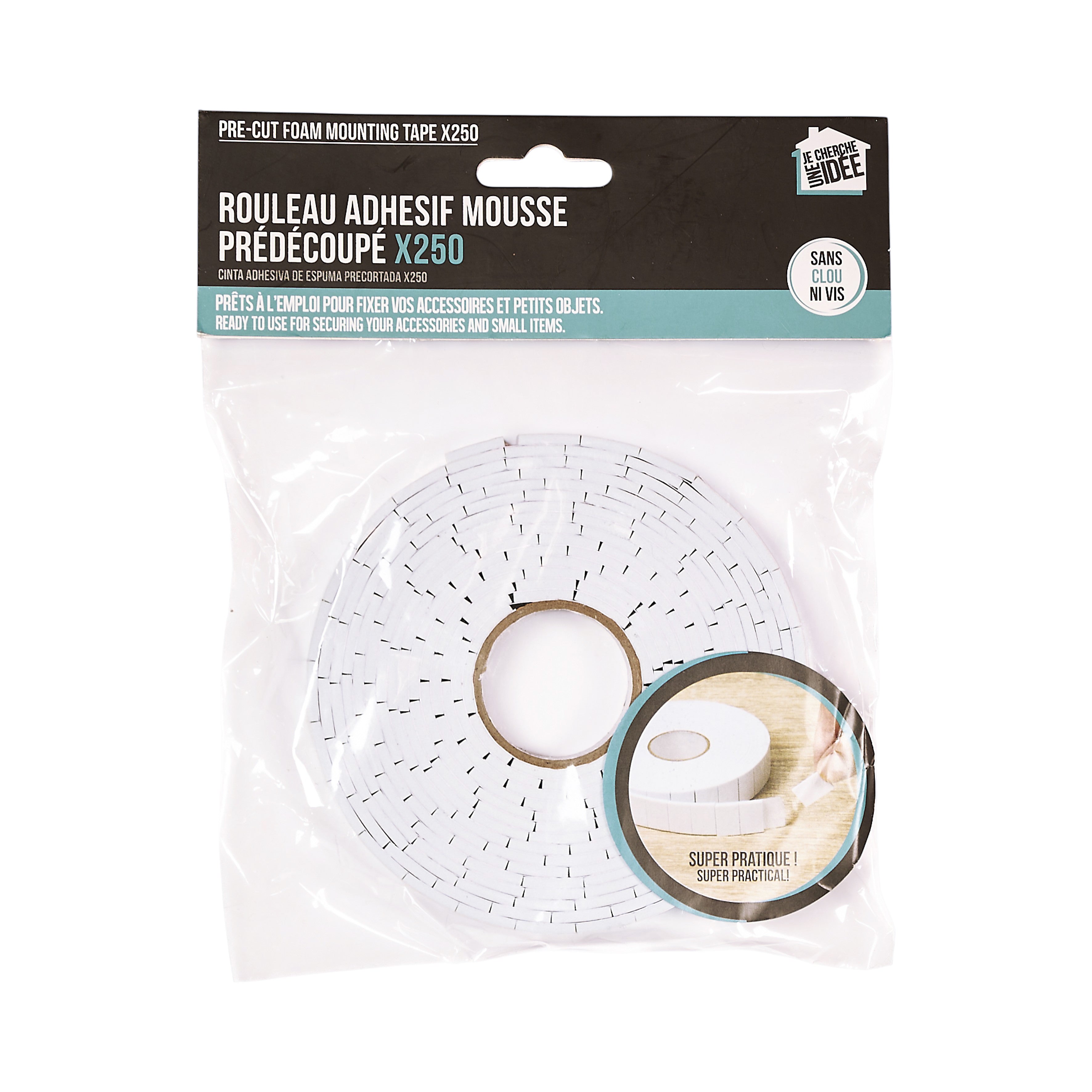 ROULEAU ADHESIF MOUSSE PREDECOUPE X250PCS