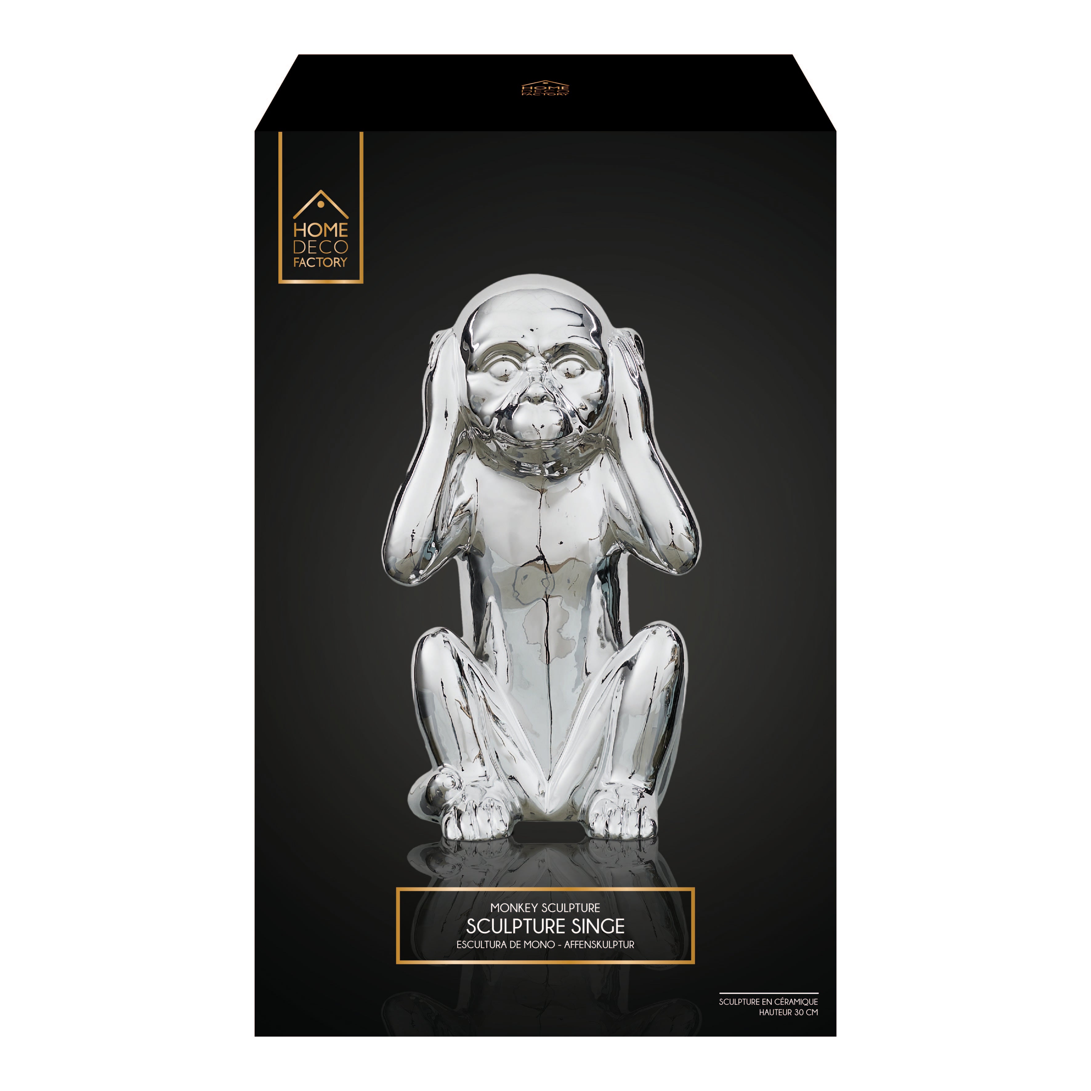 STATUE SINGE ARGENTE H28CM