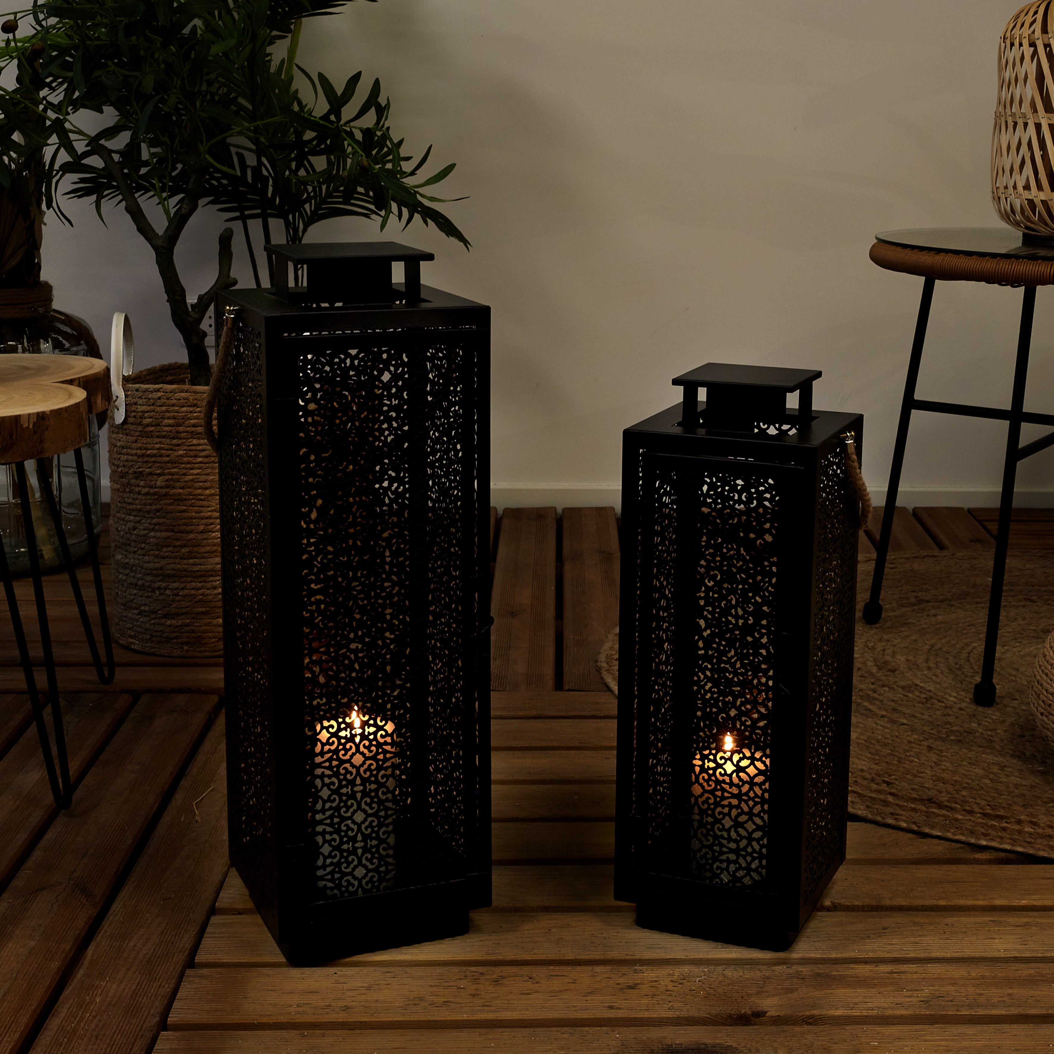 LANTERNE METAL AJOURE NOIR X2
