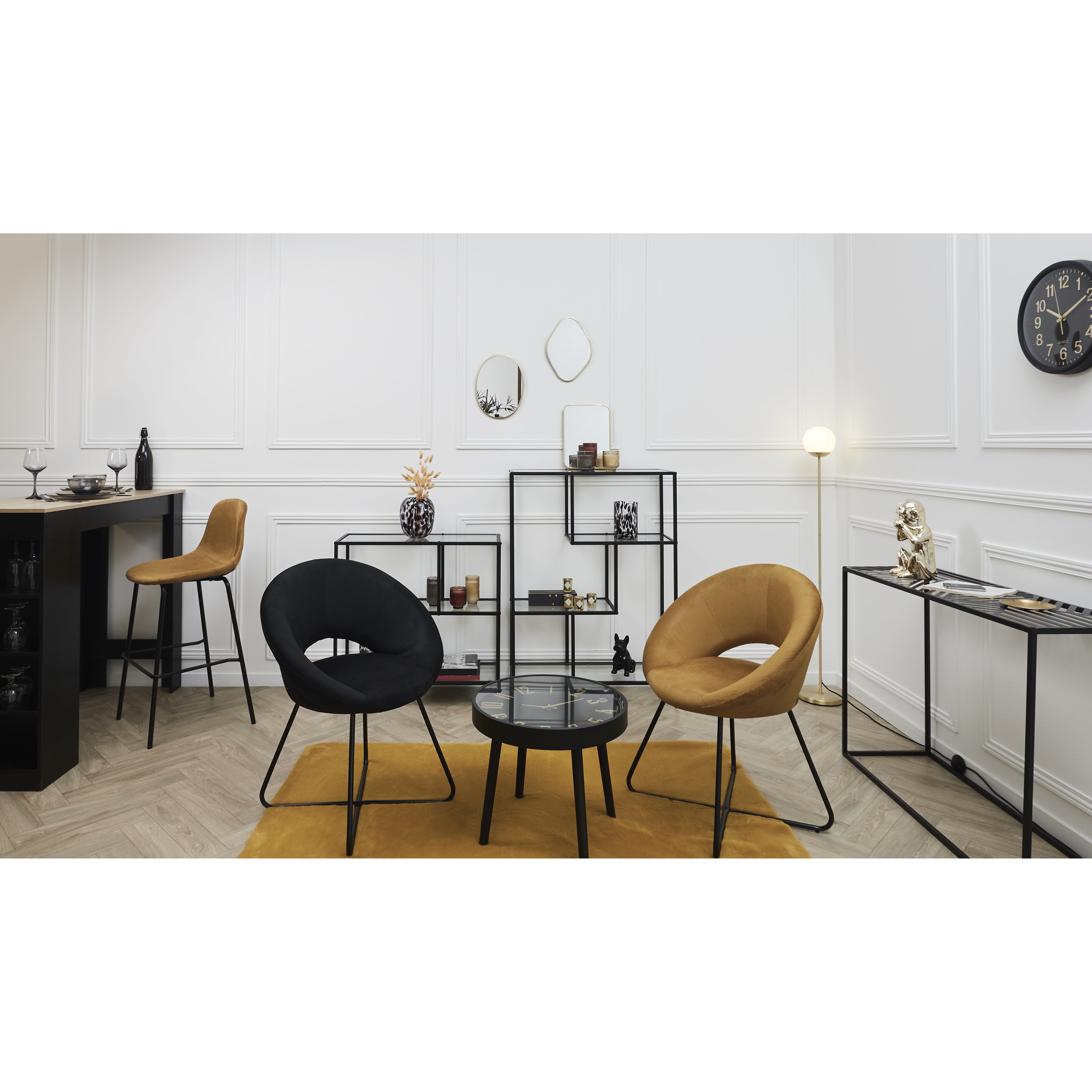 FAUTEUIL ROND VELOURS COTELE GIULIA JAUNE