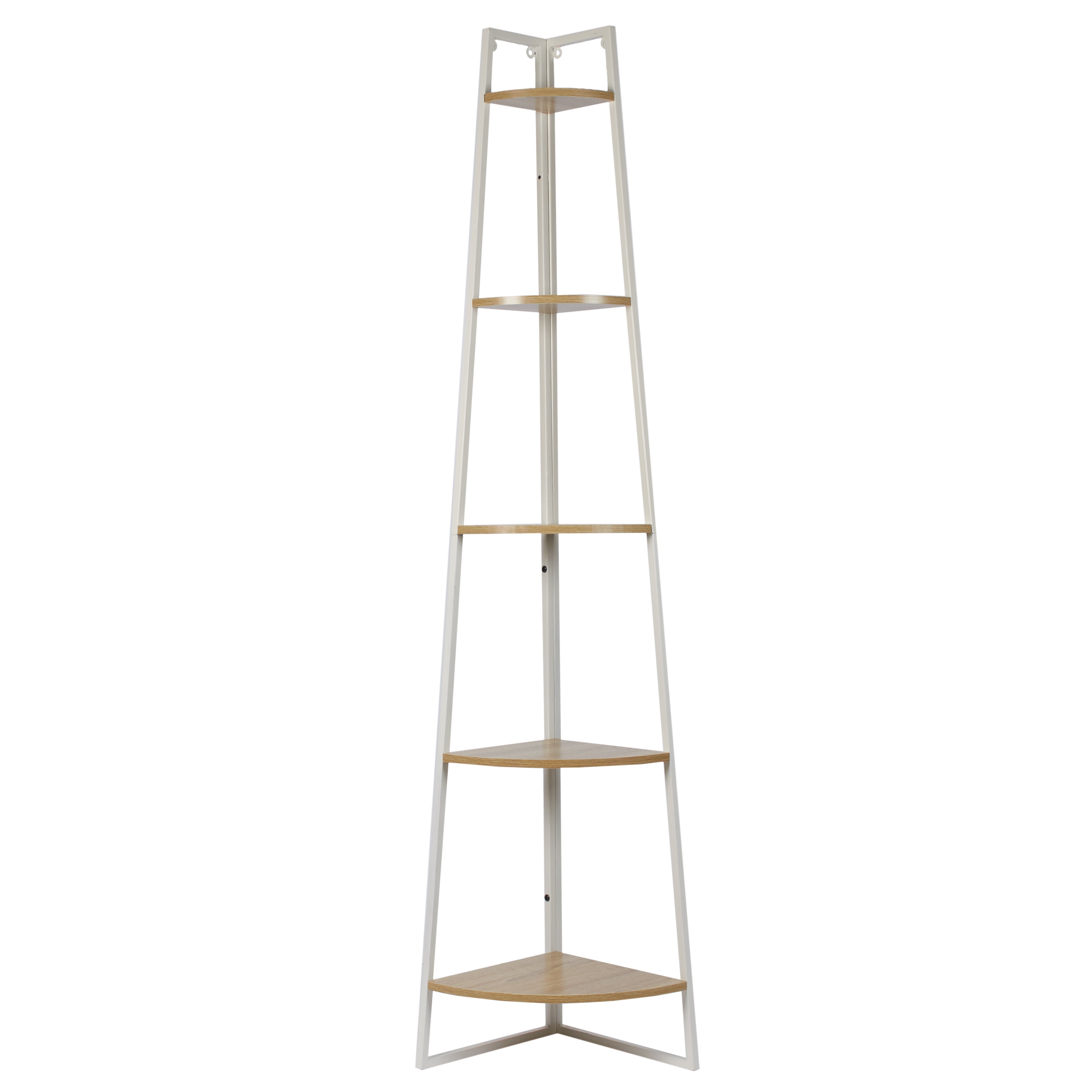 ETAGERE ANGLE 5 NIVEAUX BOIS ET METAL BLANC