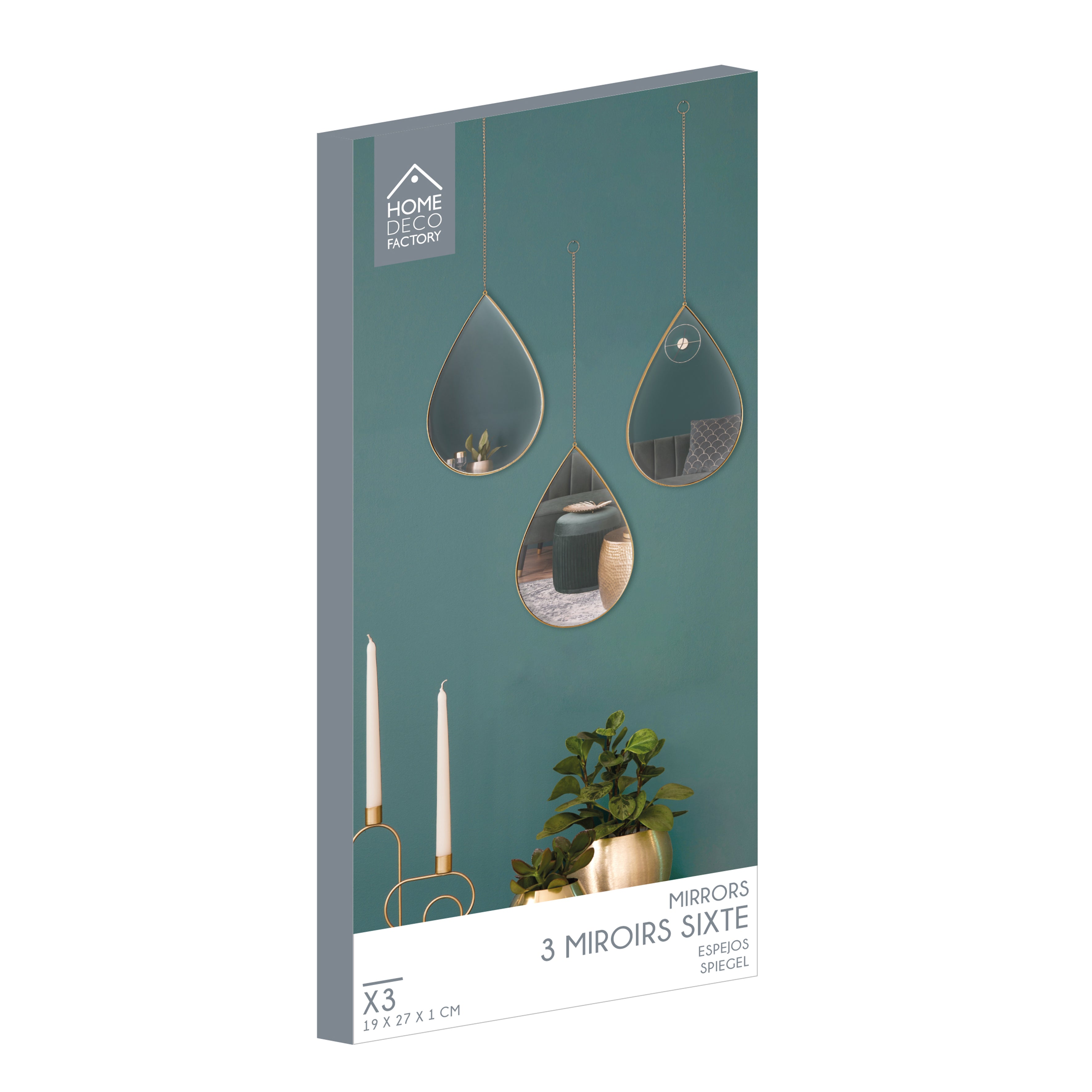 MIROIR DECO GOUTTE SUSPENDU DORE SIXTE X3