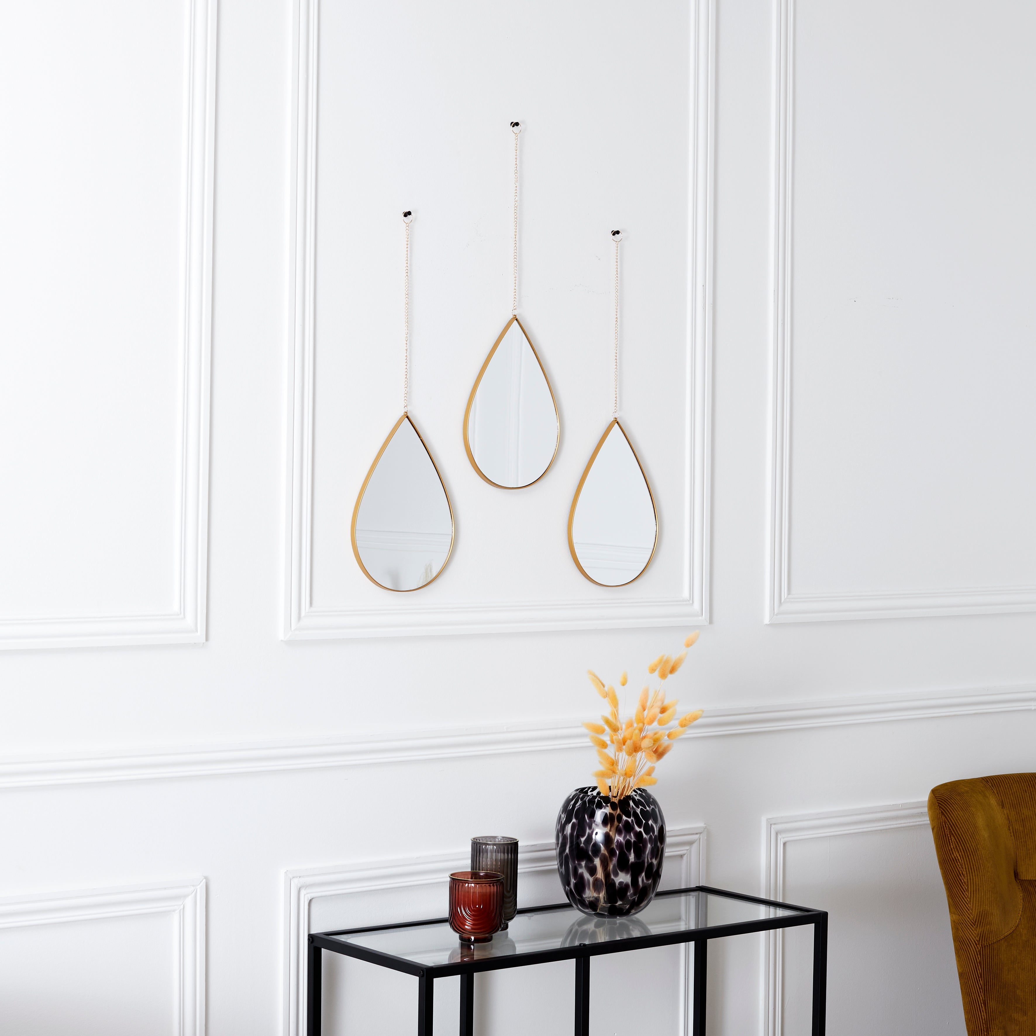 MIROIR DECO GOUTTE SUSPENDU DORE SIXTE X3