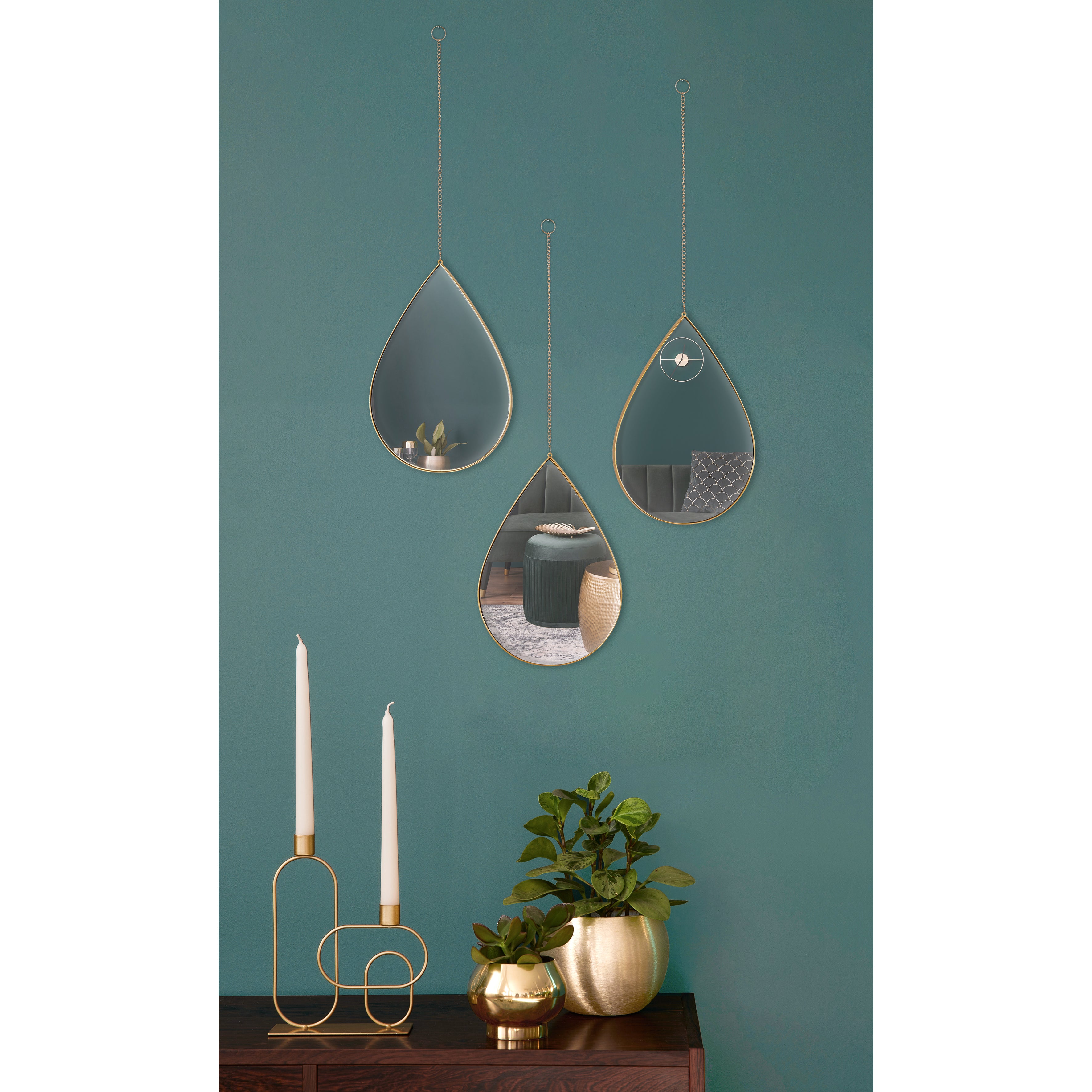 MIROIR DECO GOUTTE SUSPENDU DORE SIXTE X3
