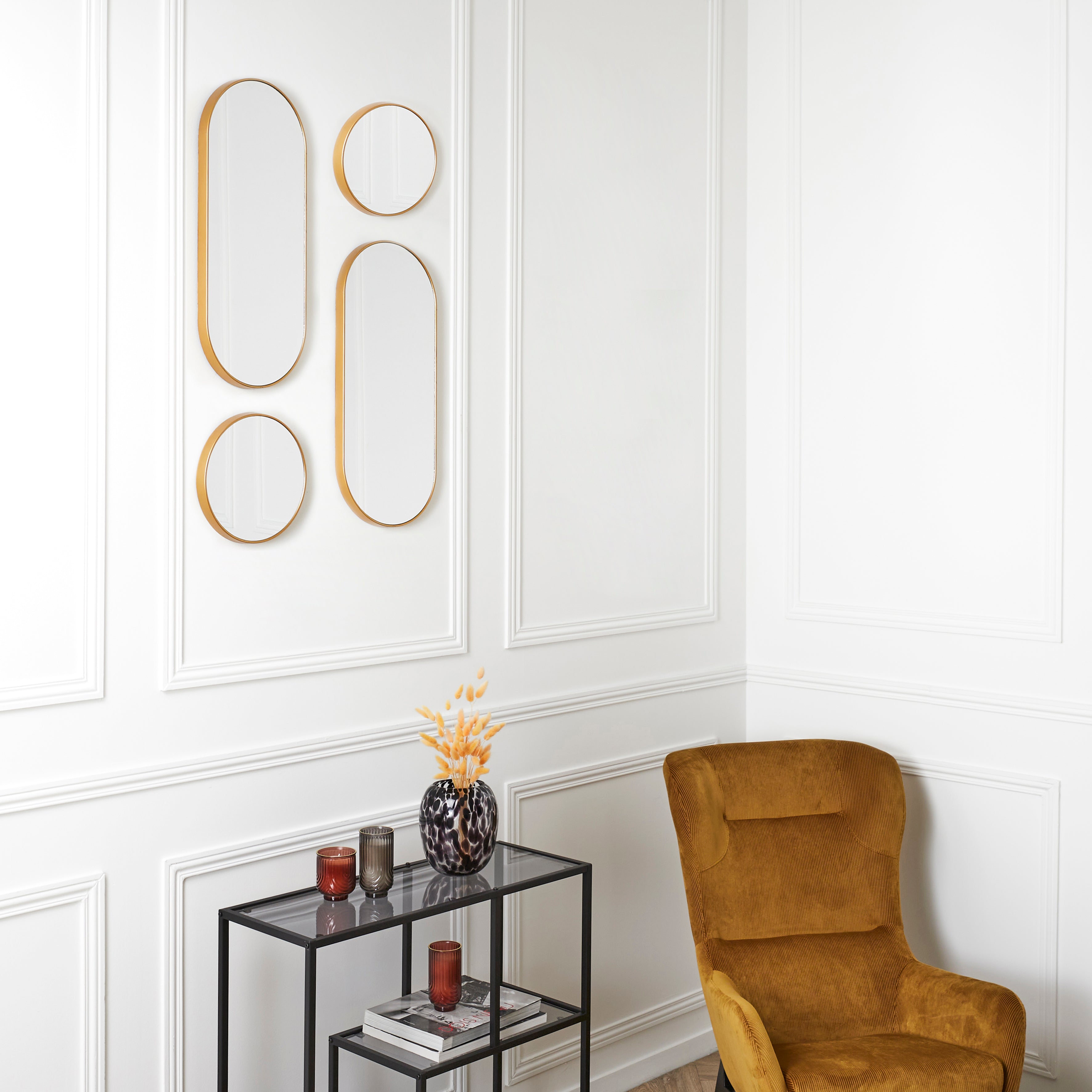 MIROIR DECO ROND ET OVALE VERSA DORE X4