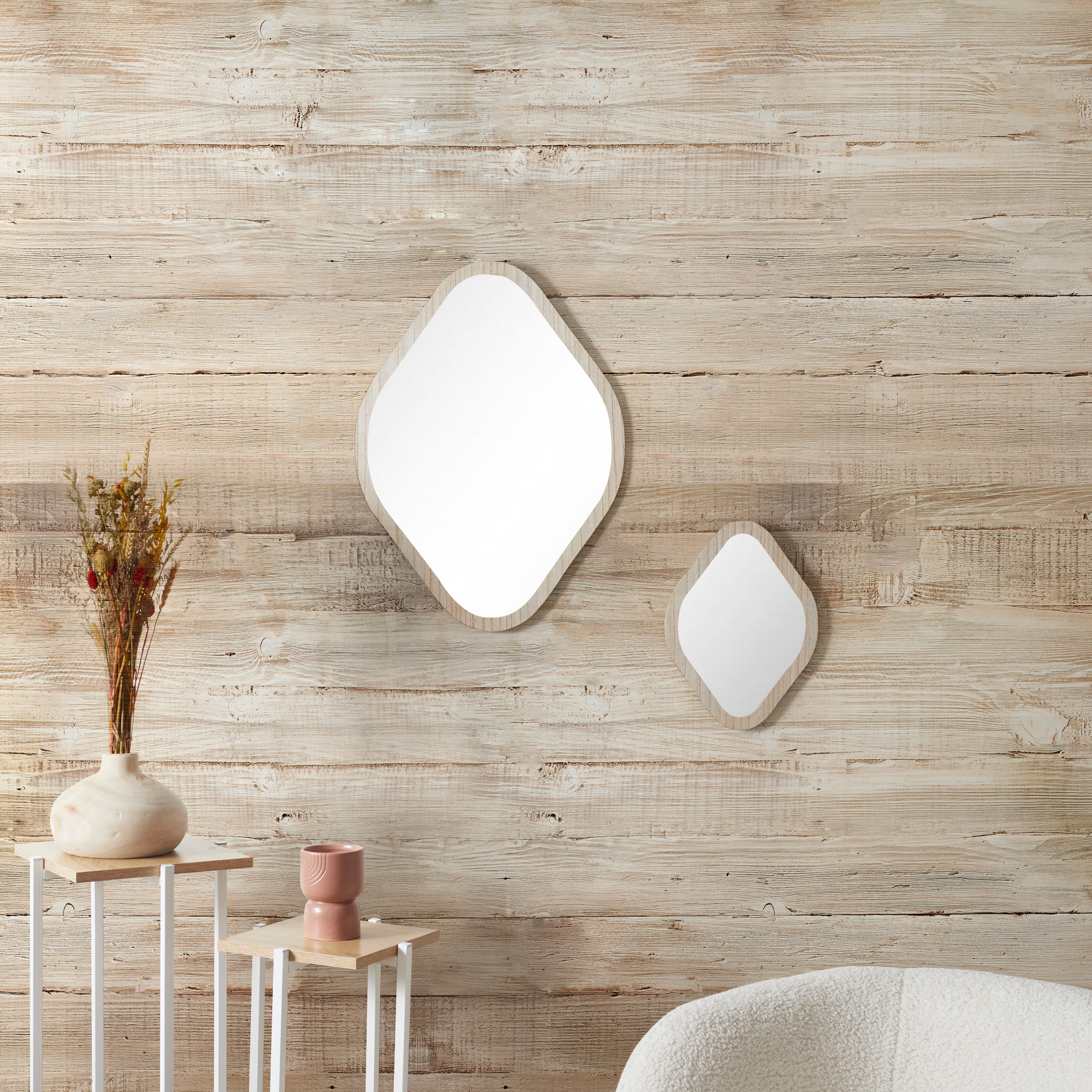 MIROIR DECO CONTOUR BOIS LOSANGE H34CM ELIO
