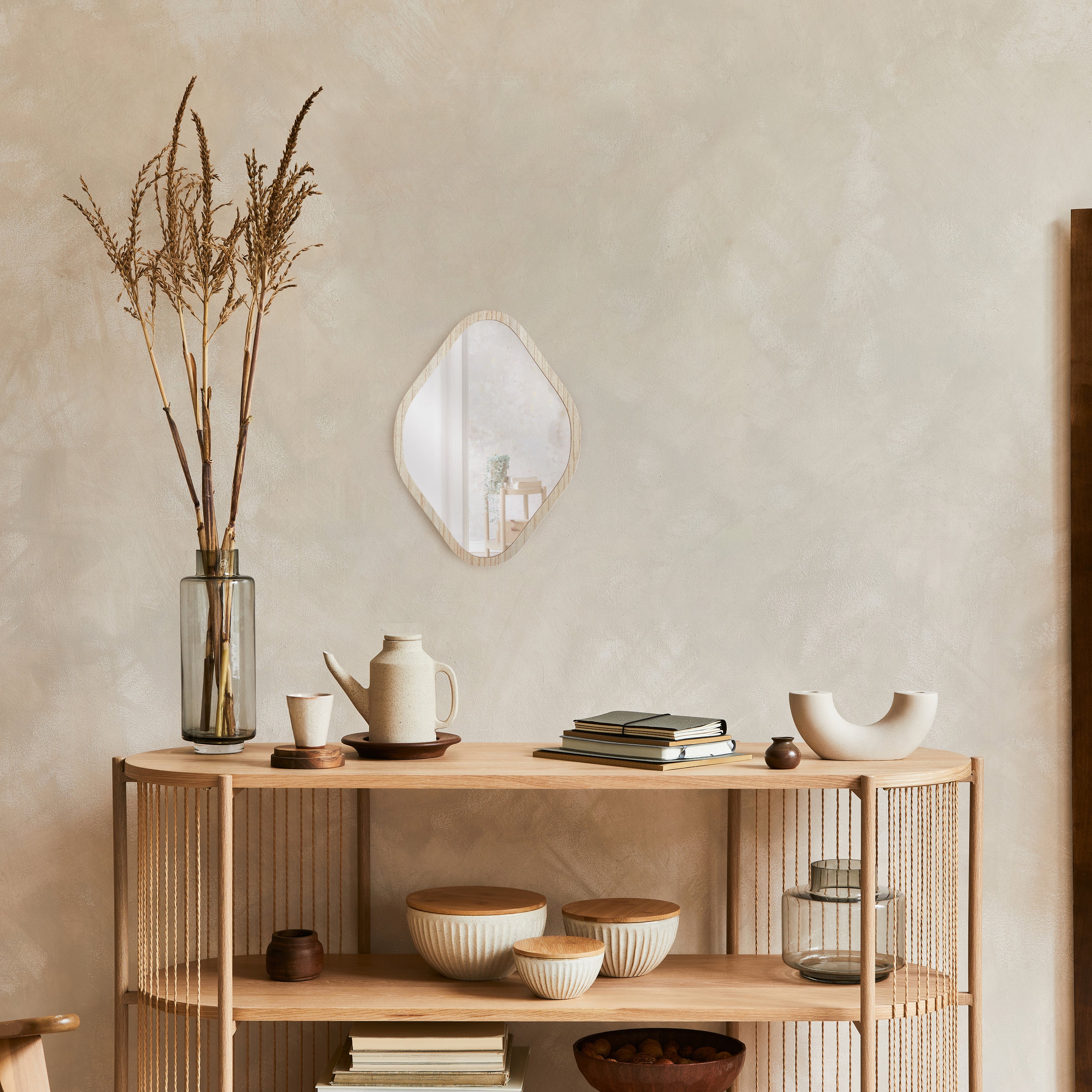 MIROIR DECO CONTOUR BOIS LOSANGE H34CM ELIO