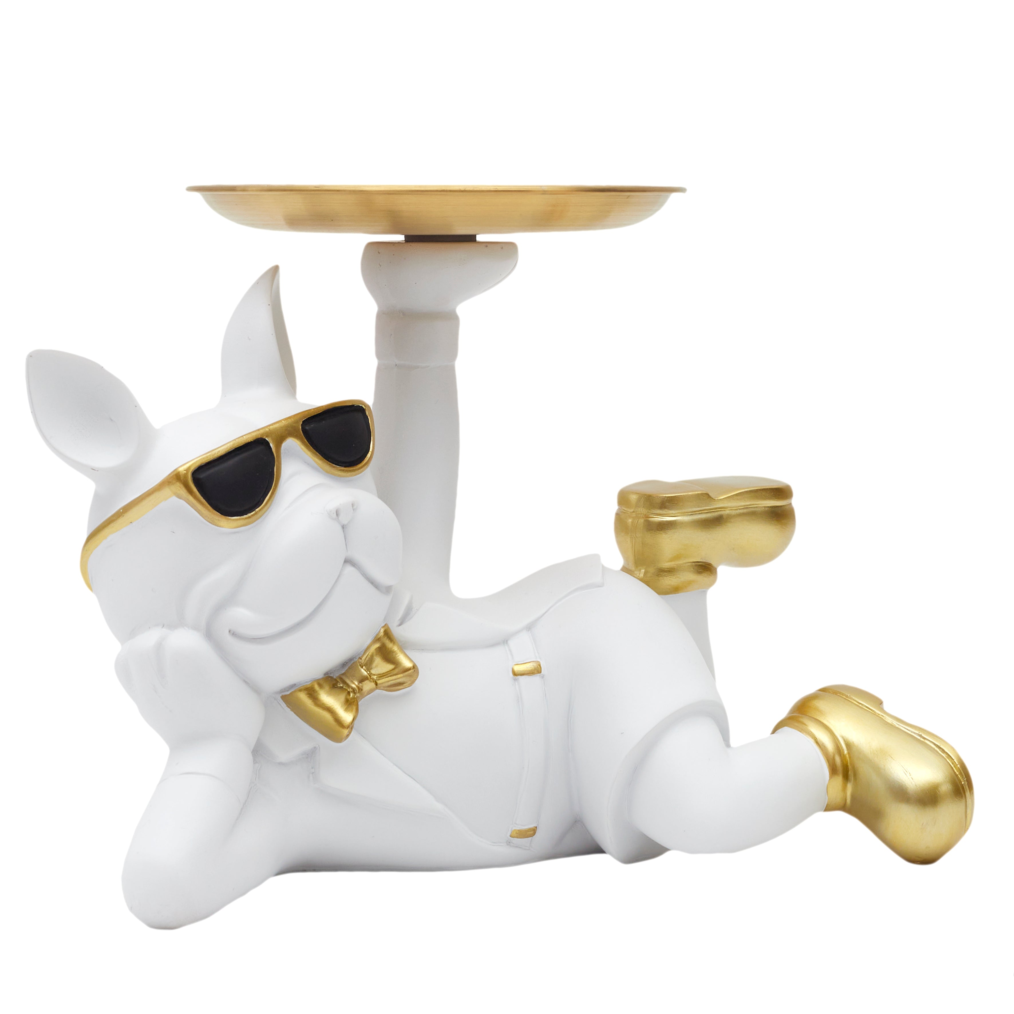STATUE DECO BULLDOG BLANC VIDE POCHE