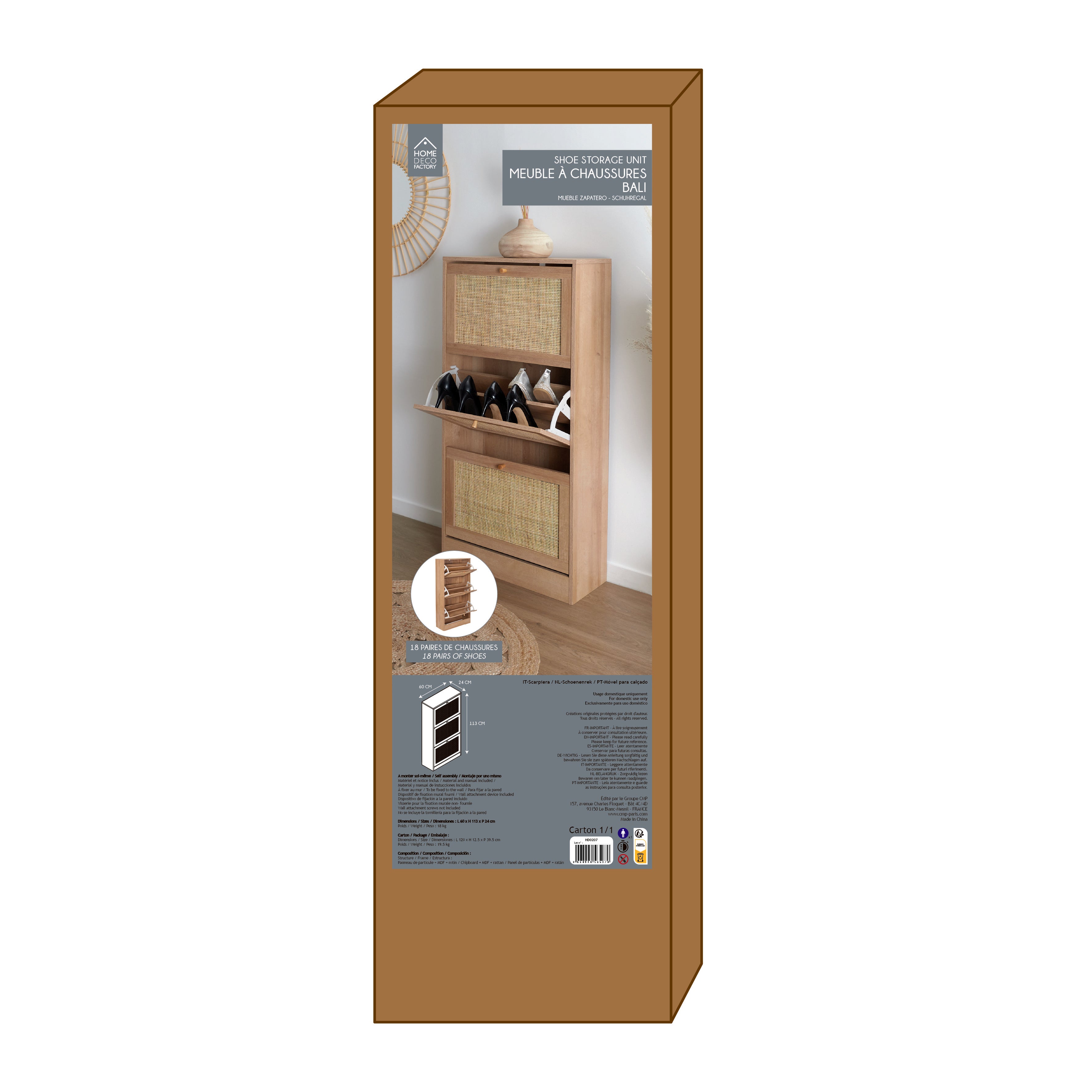 MEUBLE A CHAUSSURE 3 PORTES BALI