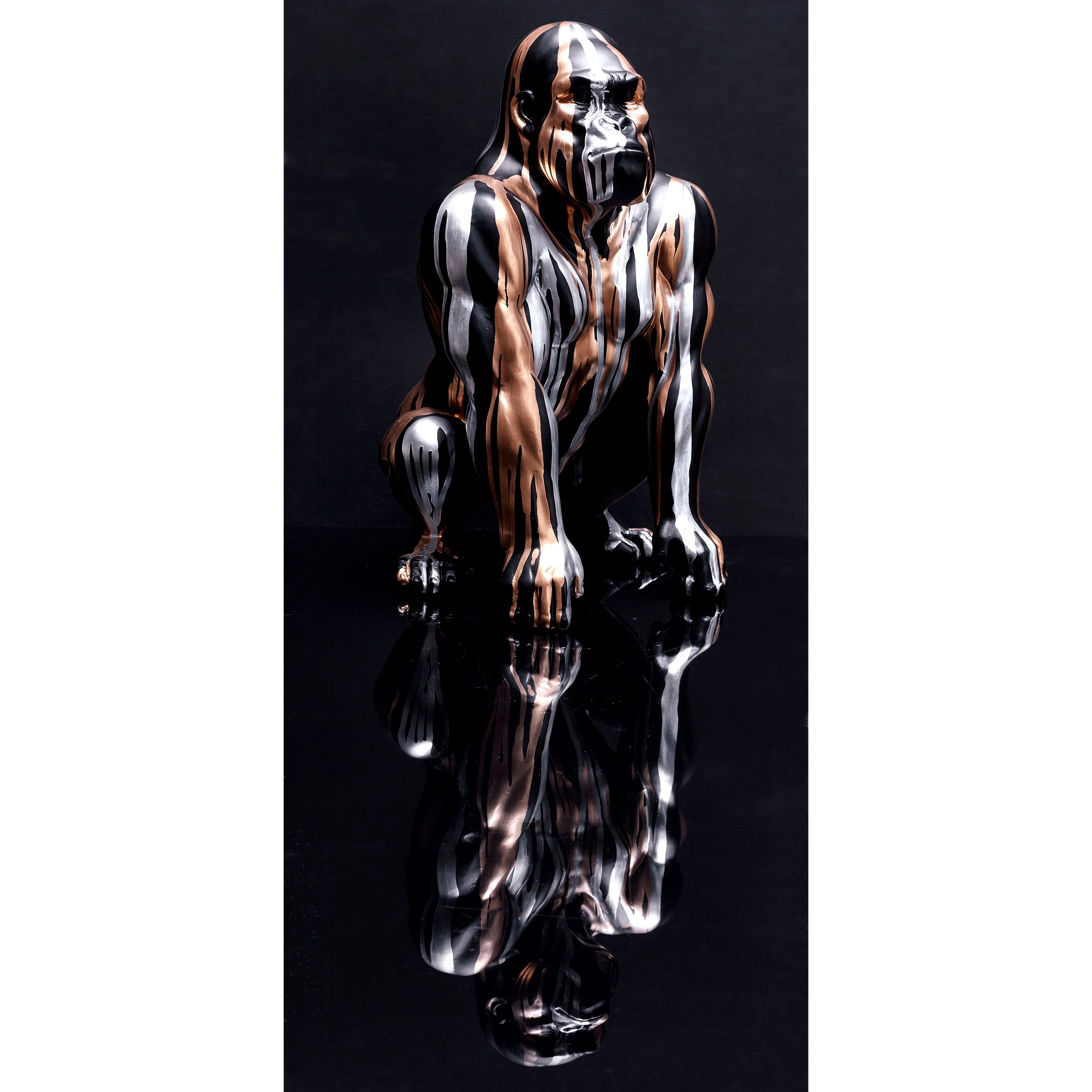 STATUE GORILLE NOIR COULURE DORE ARGENTE H45CM