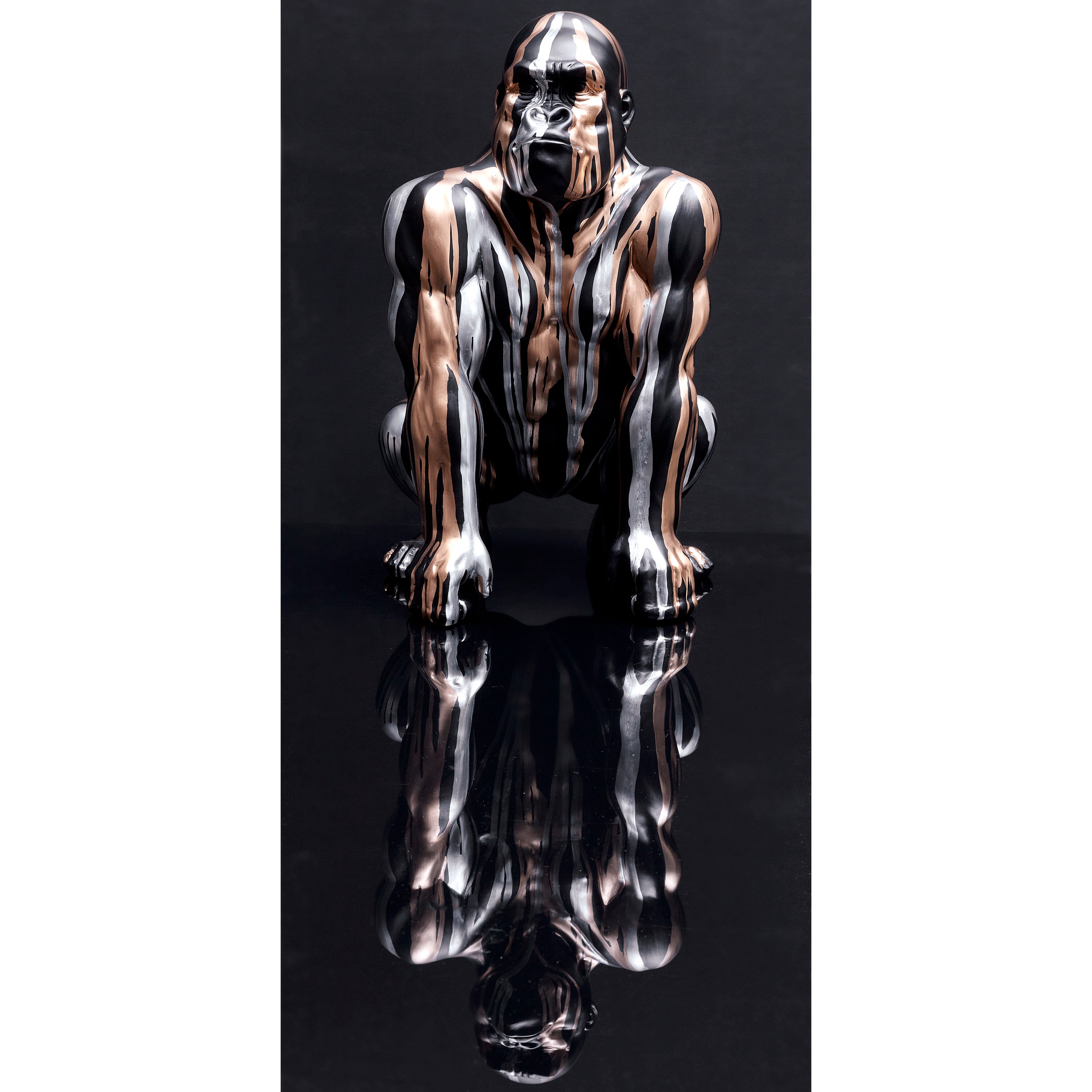 STATUE GORILLE NOIR COULURE DORE ARGENTE H45CM