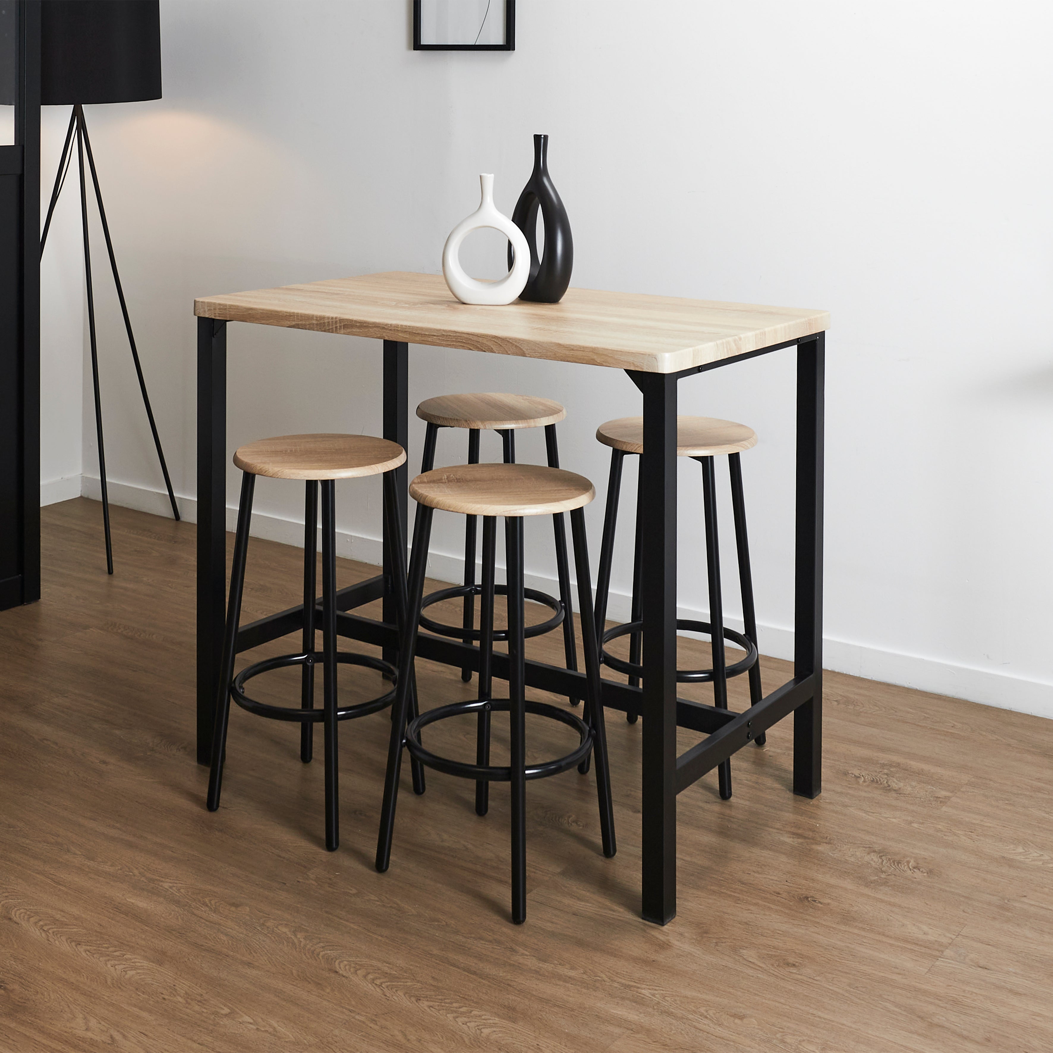 TABLE MANGE DEBOUT ET 4 TABOURETS LOKA