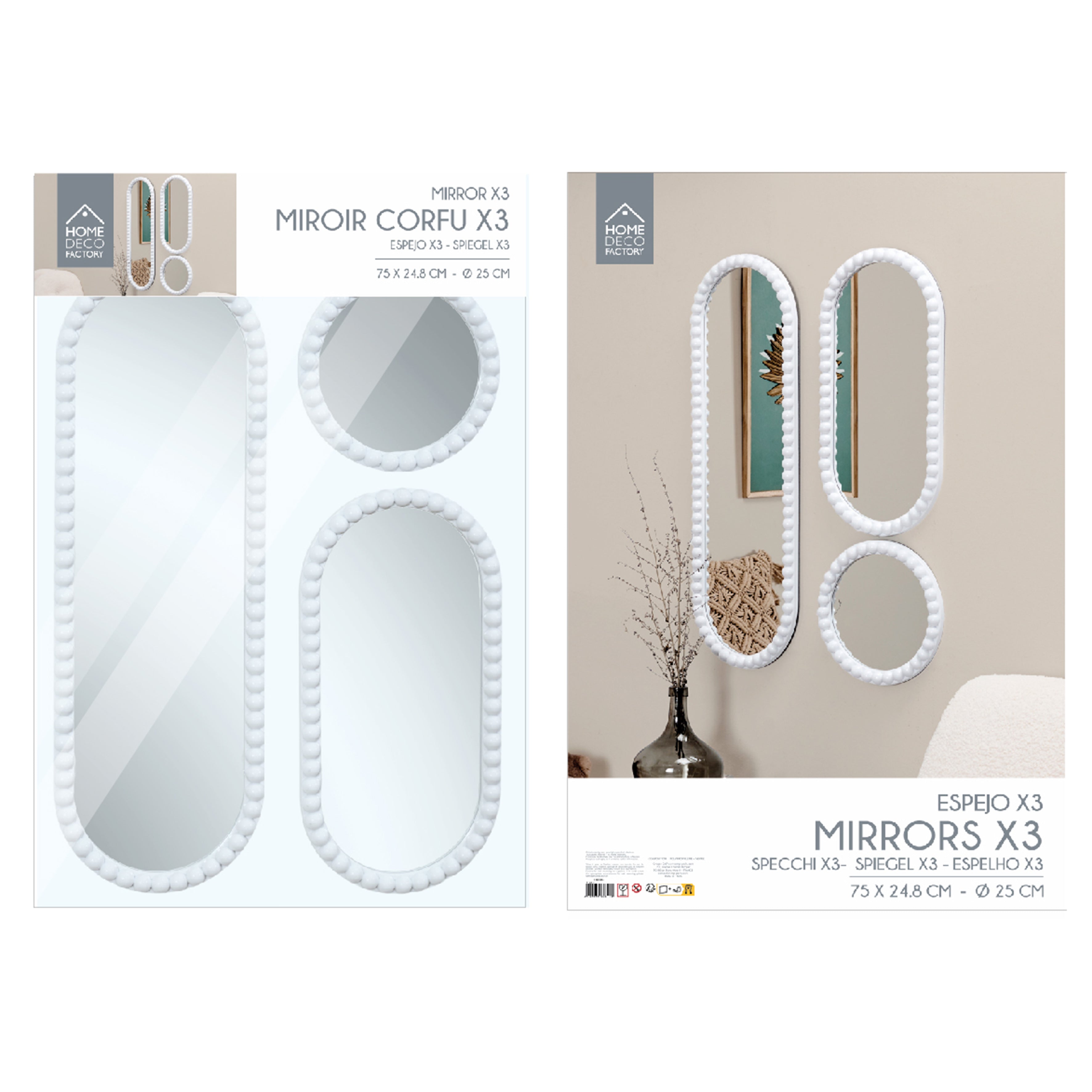 MIROIR CORFU BLANC H75CM X3