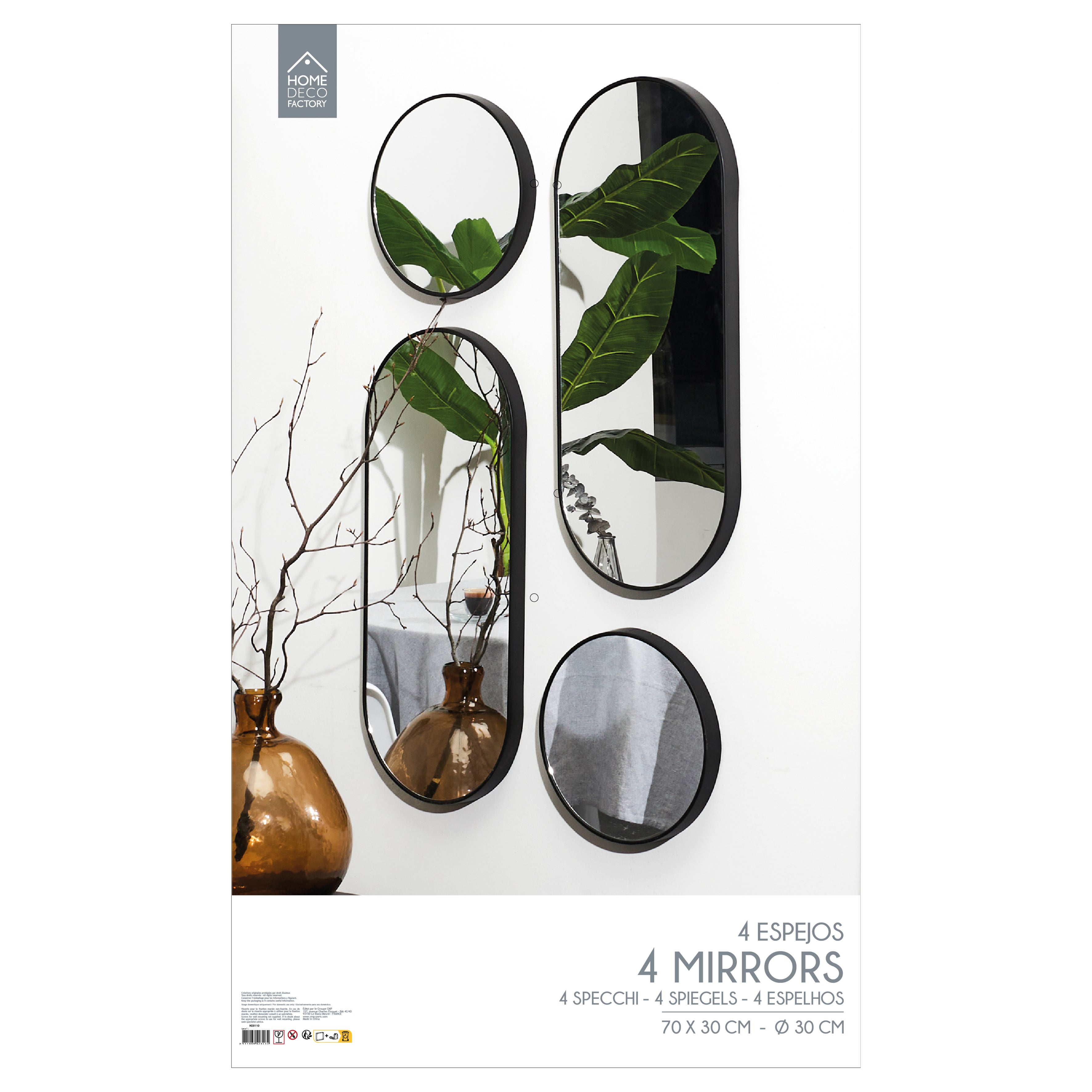 MIROIR DECO ROND ET OVALE VERSA NOIR X4