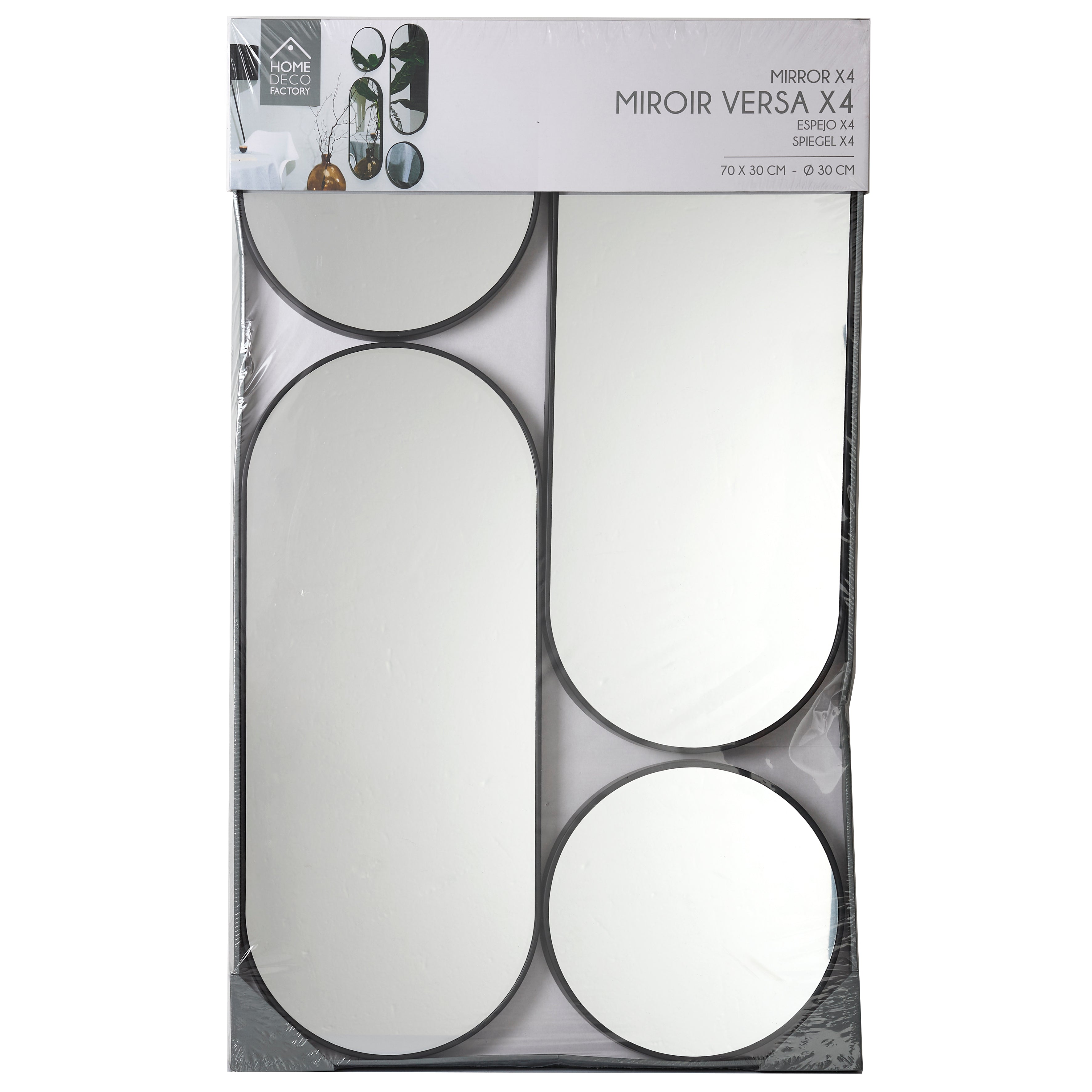 MIROIR DECO ROND ET OVALE VERSA NOIR X4