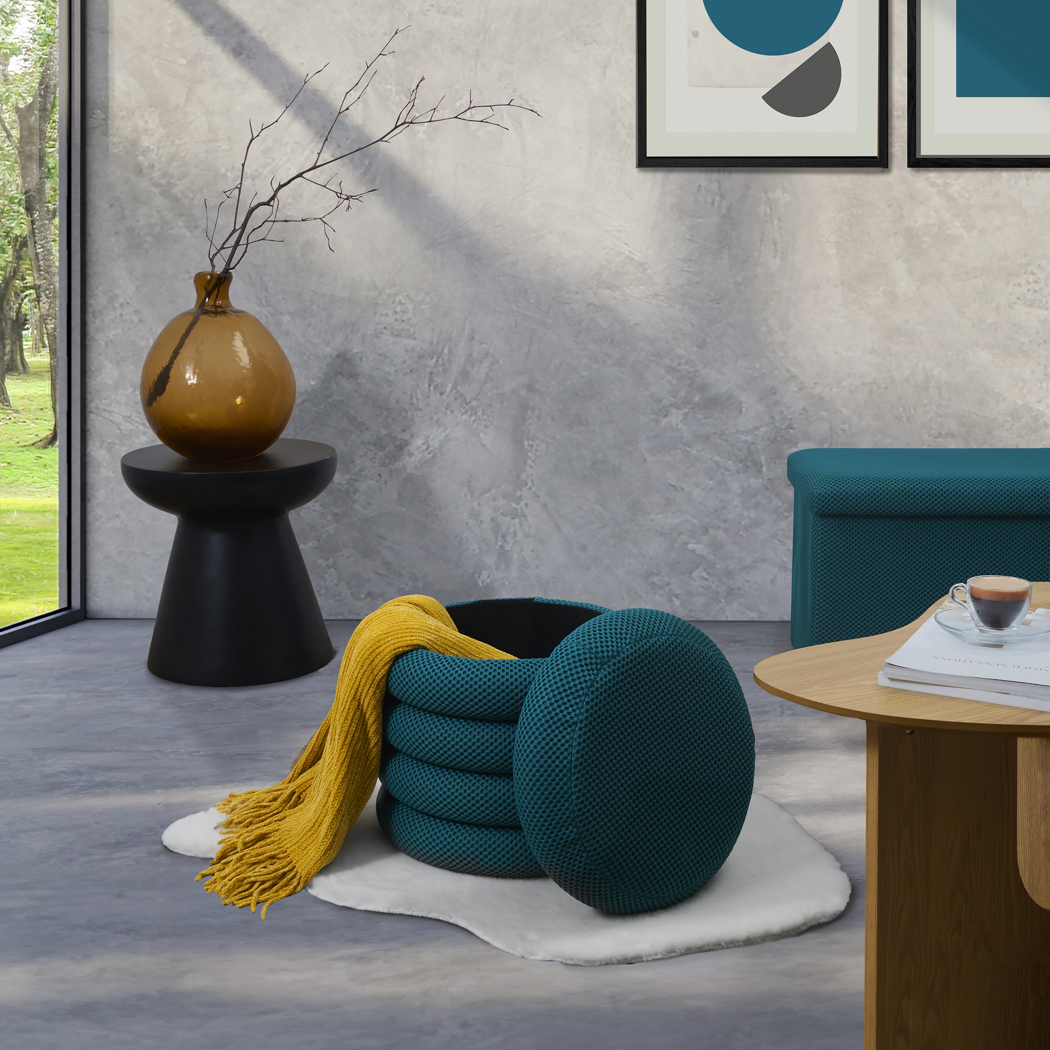 POUF RANGEMENT ATOME BLEU