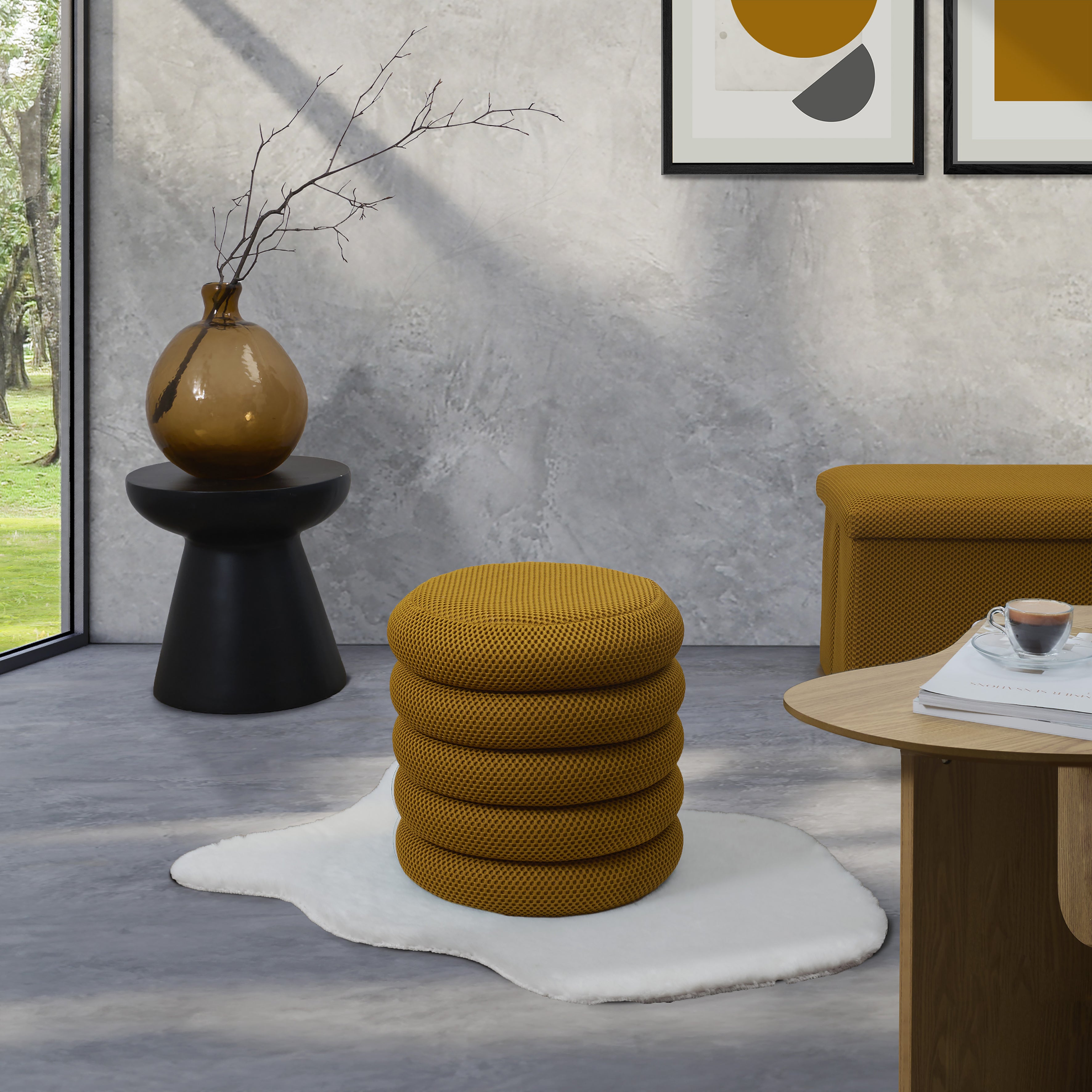 POUF RANGEMENT ATOME JAUNE