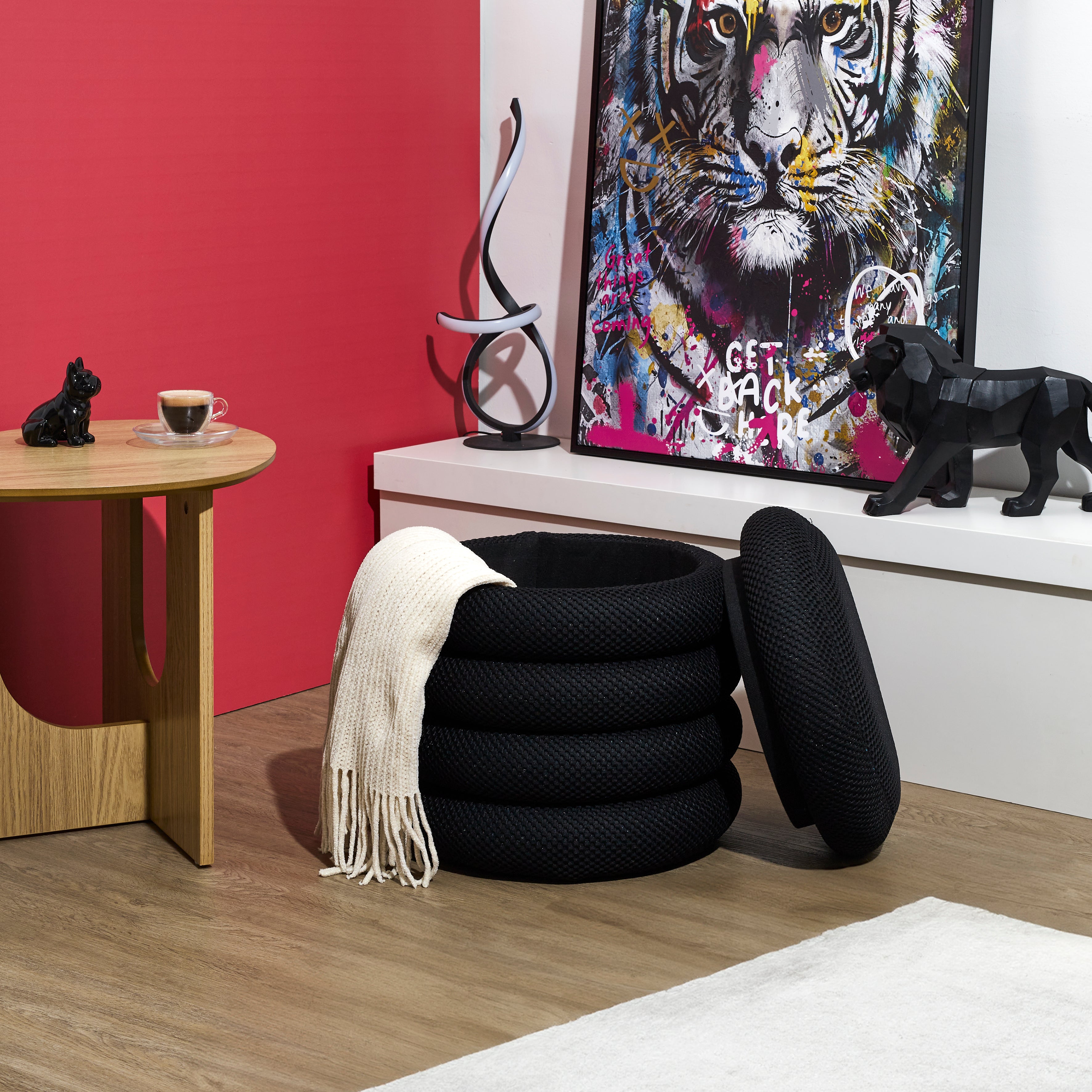 POUF RANGEMENT ATOME NOIR