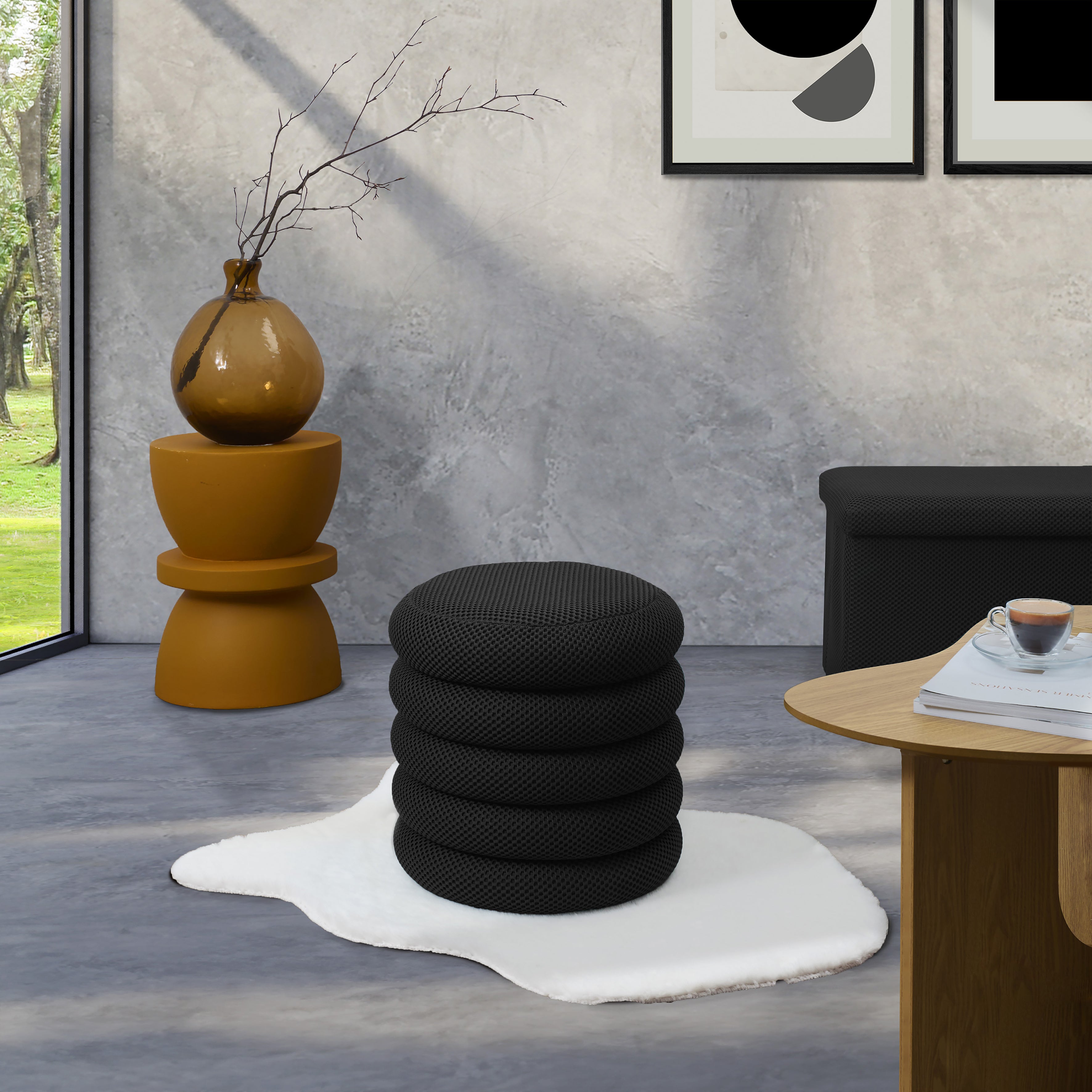 POUF RANGEMENT ATOME NOIR
