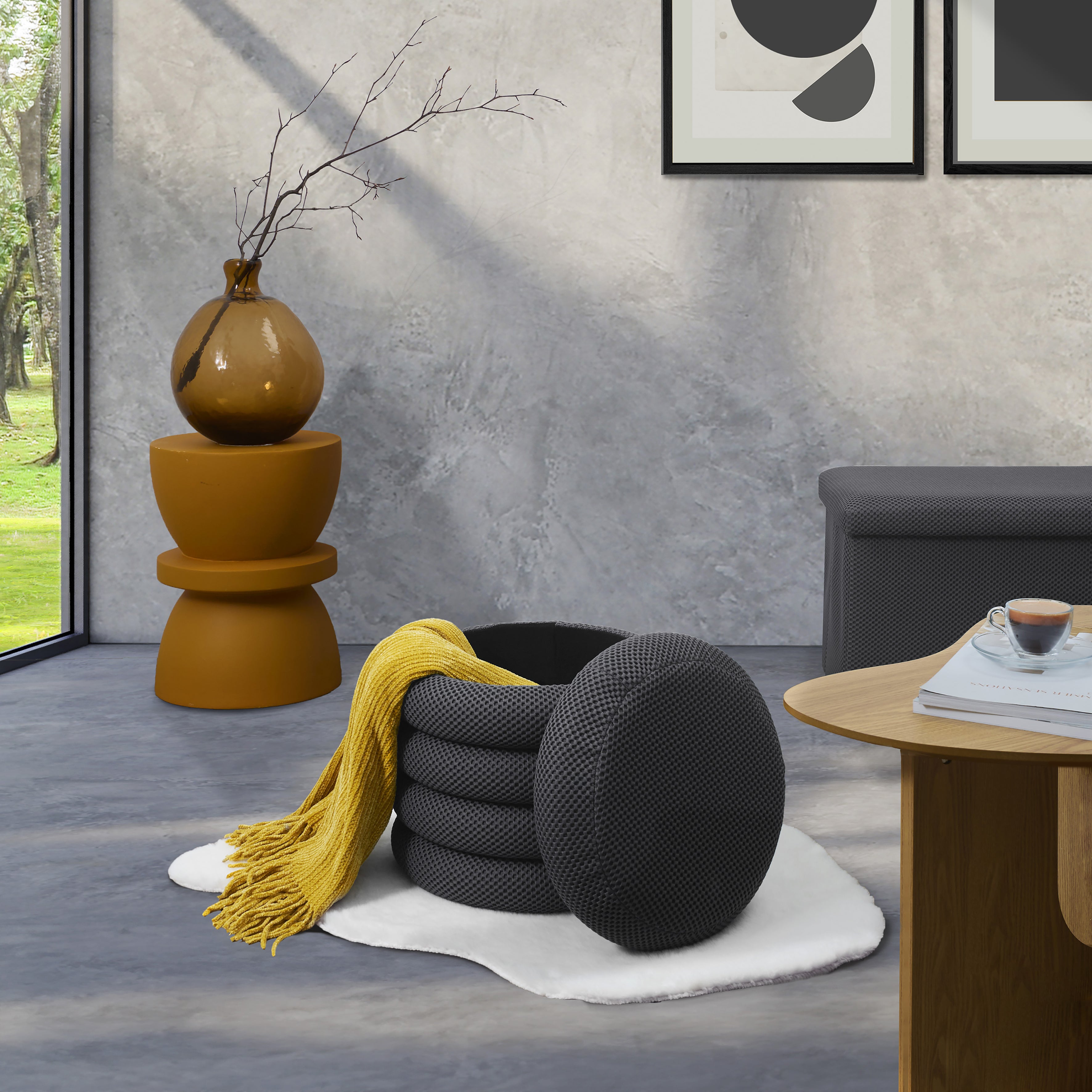 POUF RANGEMENT ATOME GRIS