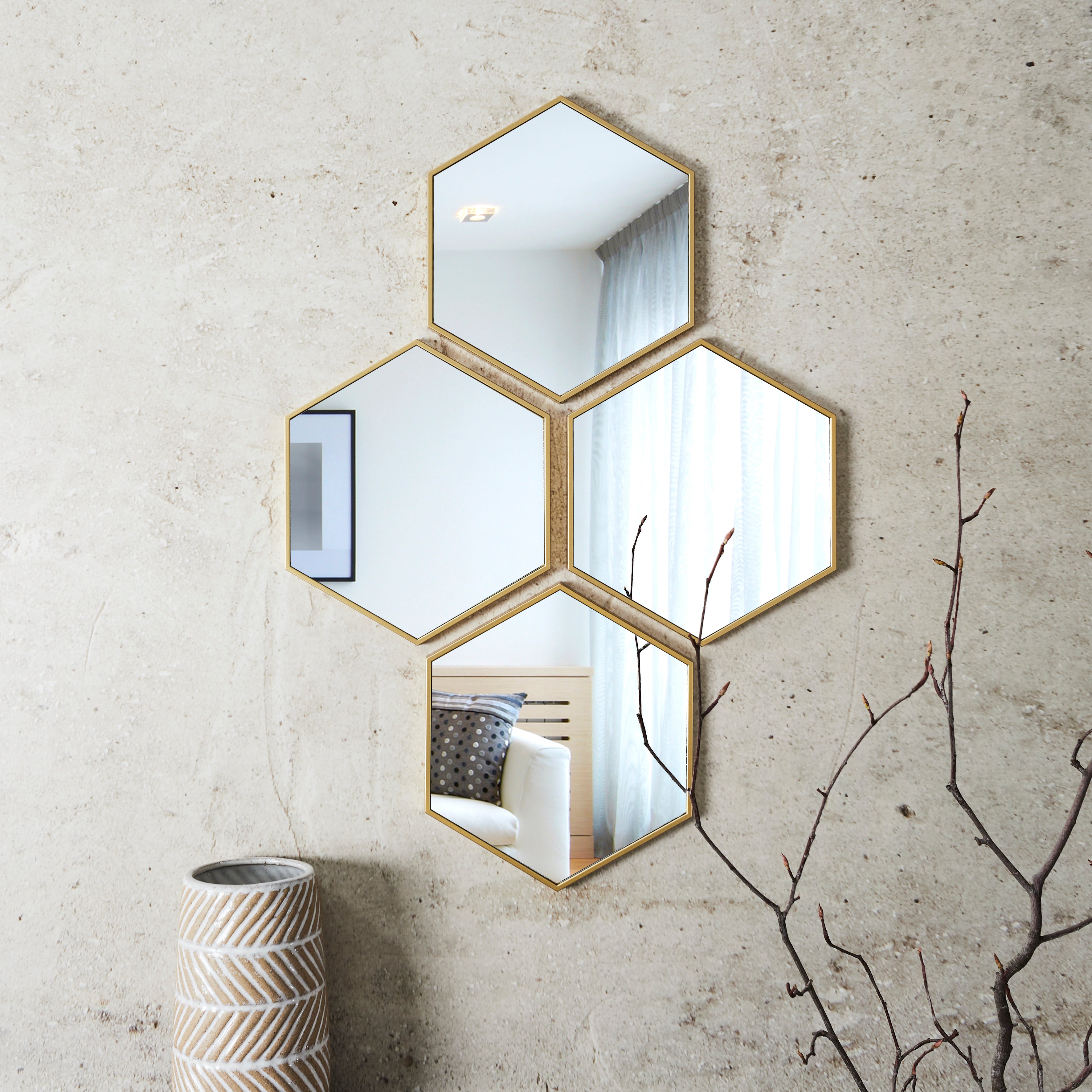 MIROIR DECO LOSANGE DORE X4