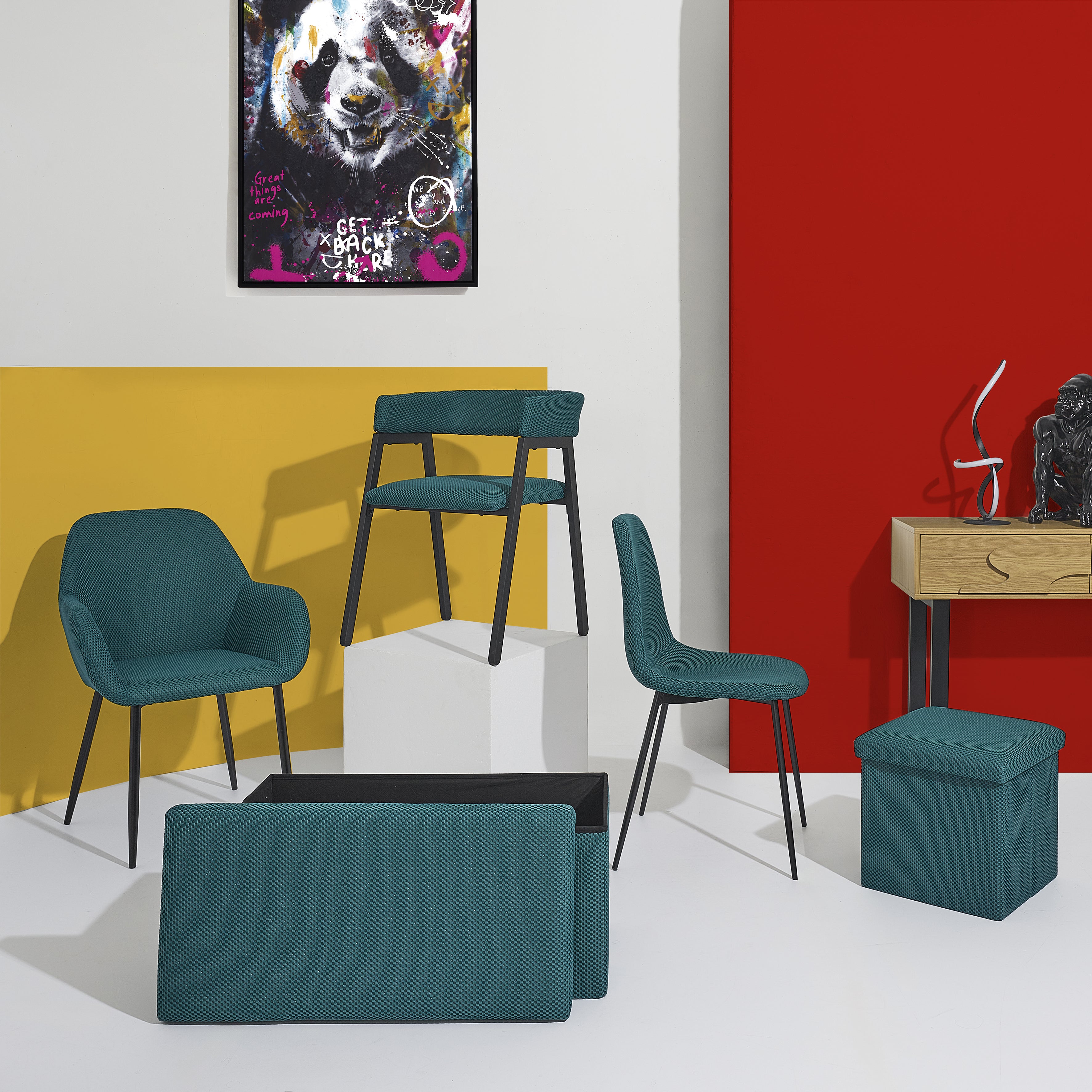 CHAISE ATOME BLEU - LOT DE 4