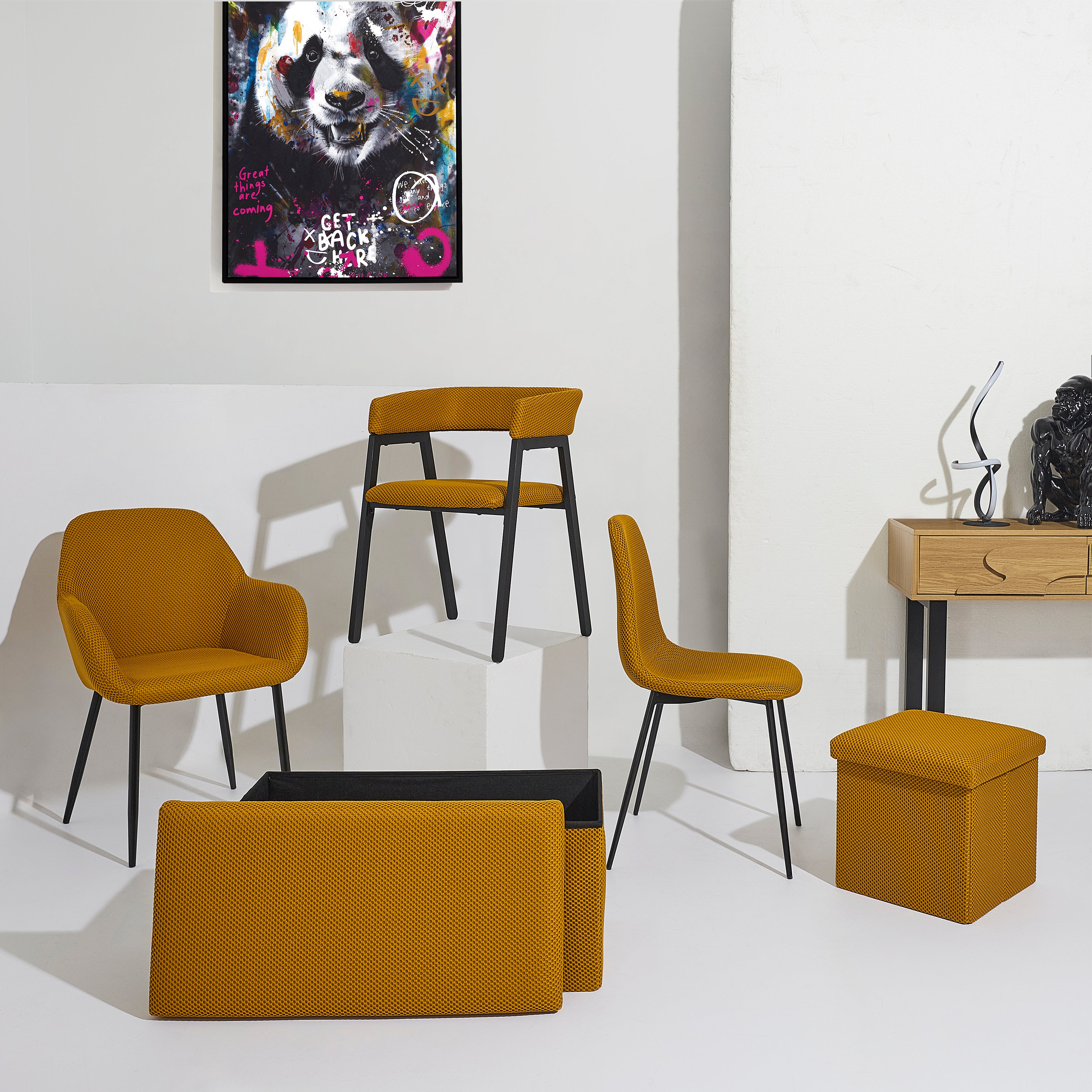 CHAISE ATOME JAUNE - LOT DE 4