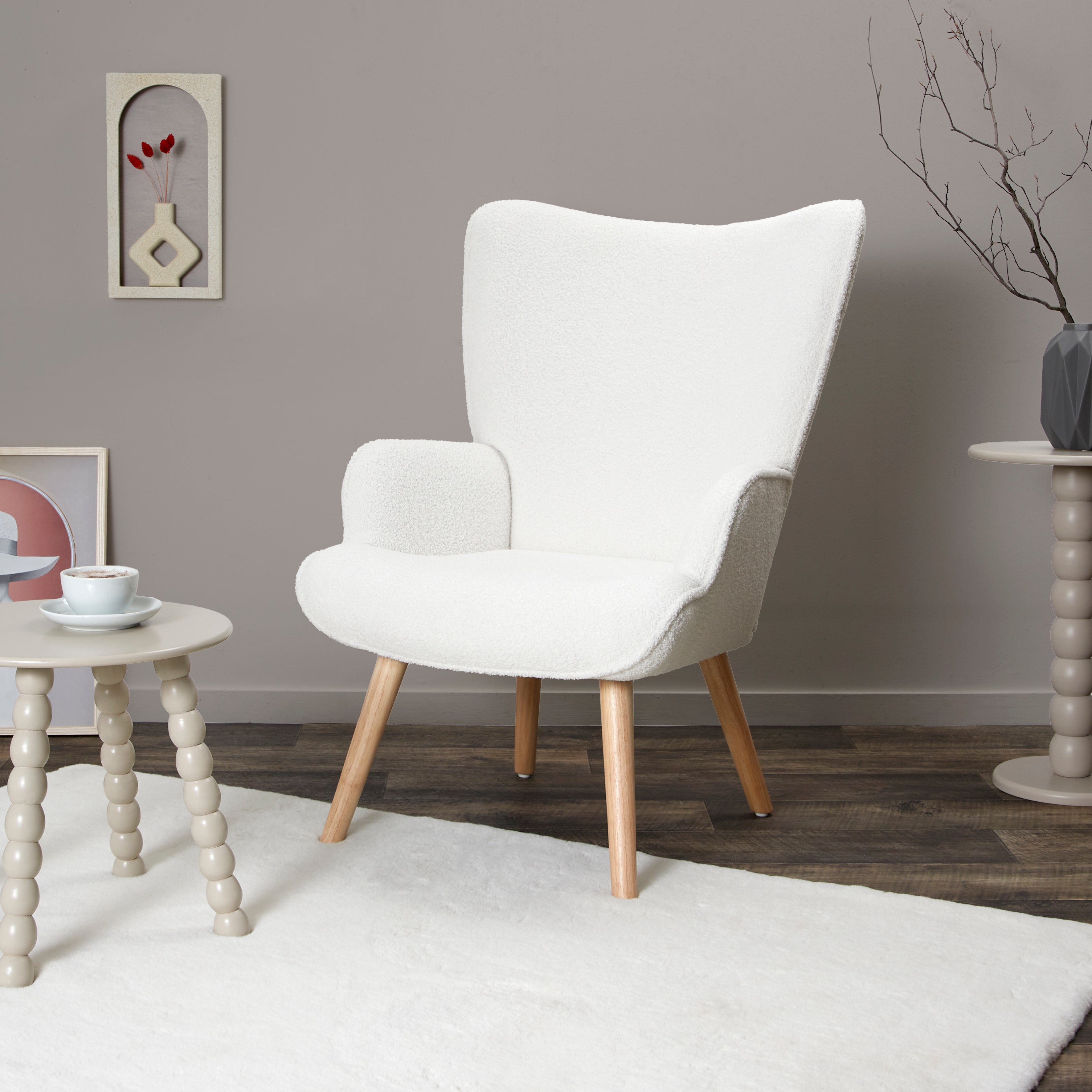 FAUTEUIL DE SALON BOUCLETTE RHEA BLANC