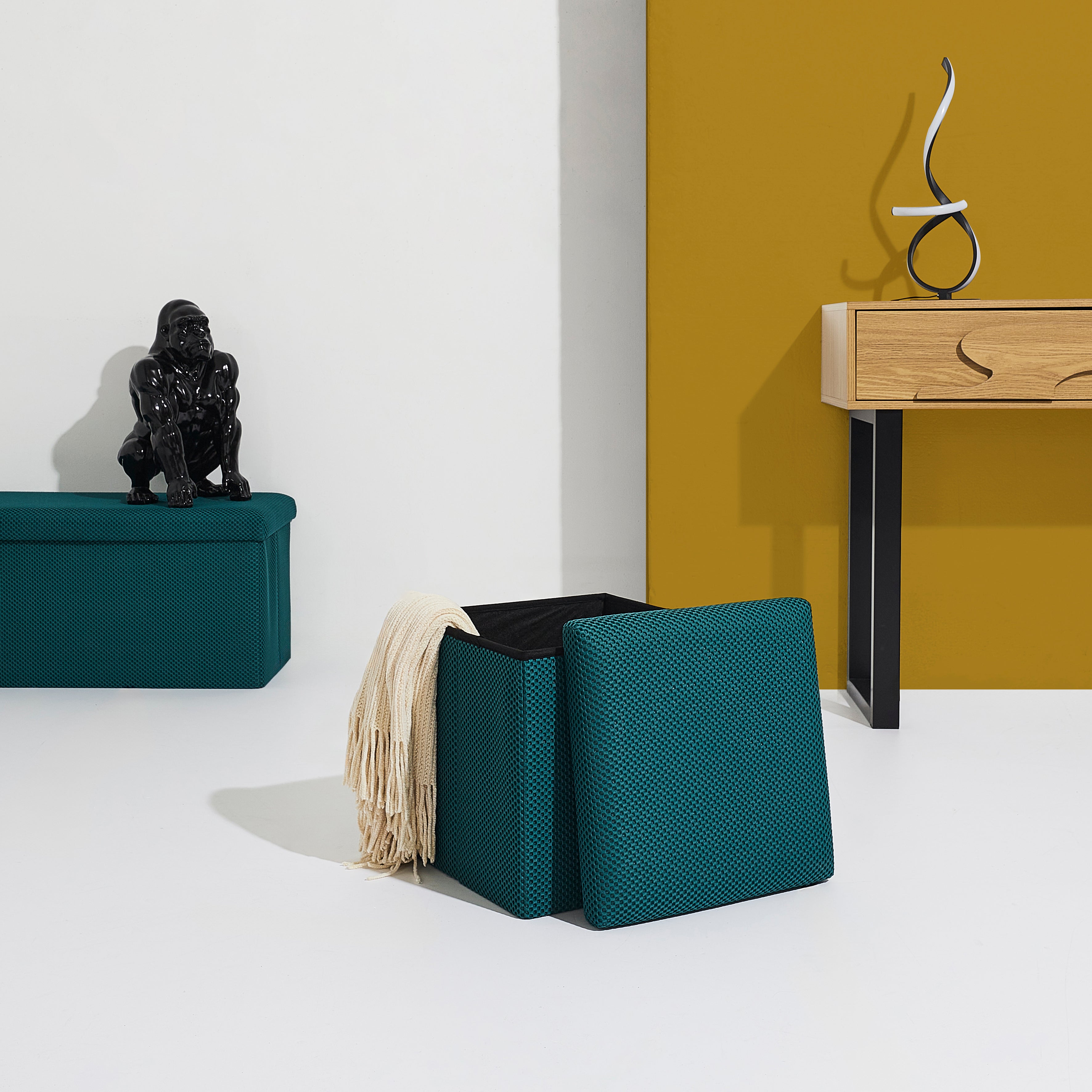 COFFRE POUF PLIABLE ATOME BLEU