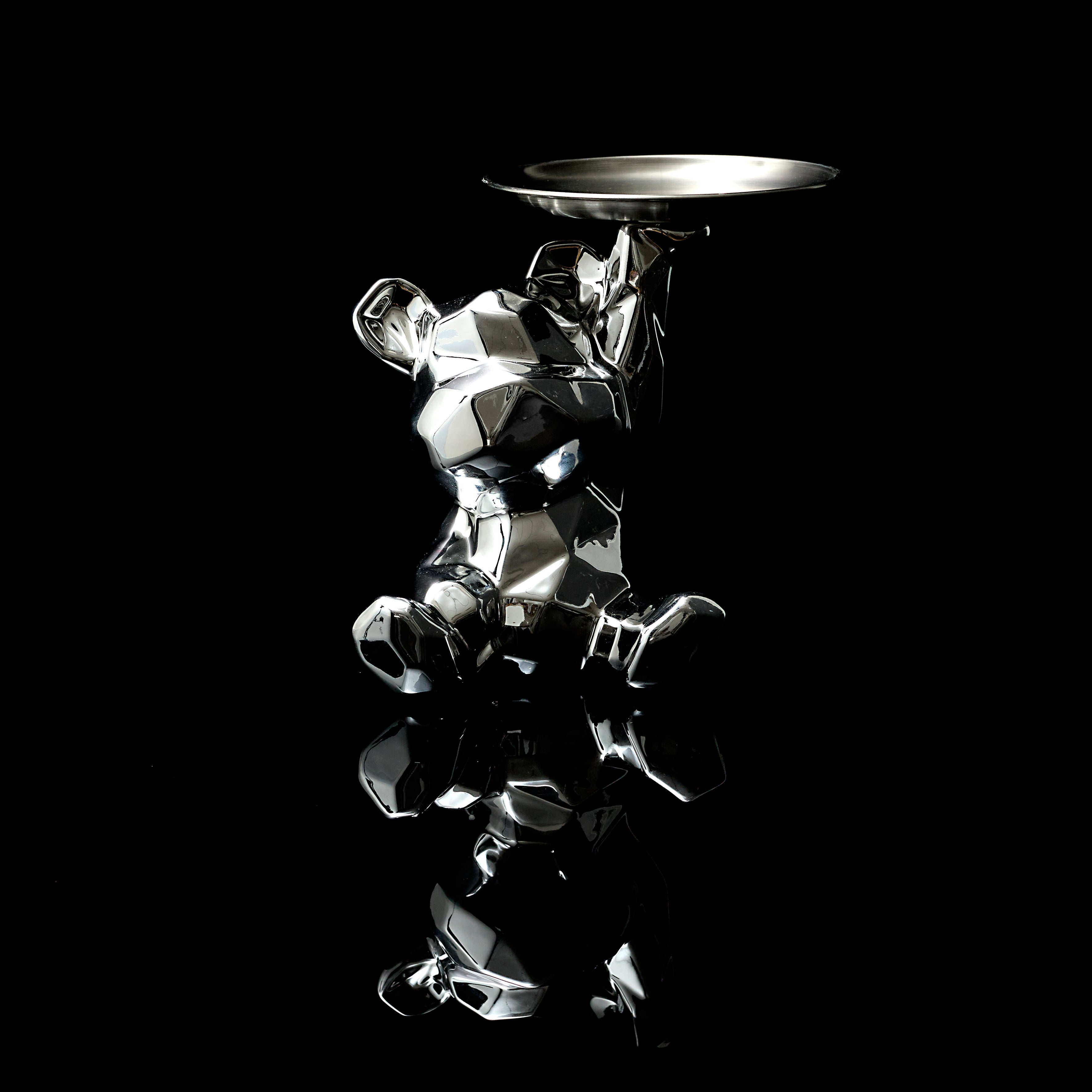 STATUE OURSON VIDE POCHE ARGENT H12CM