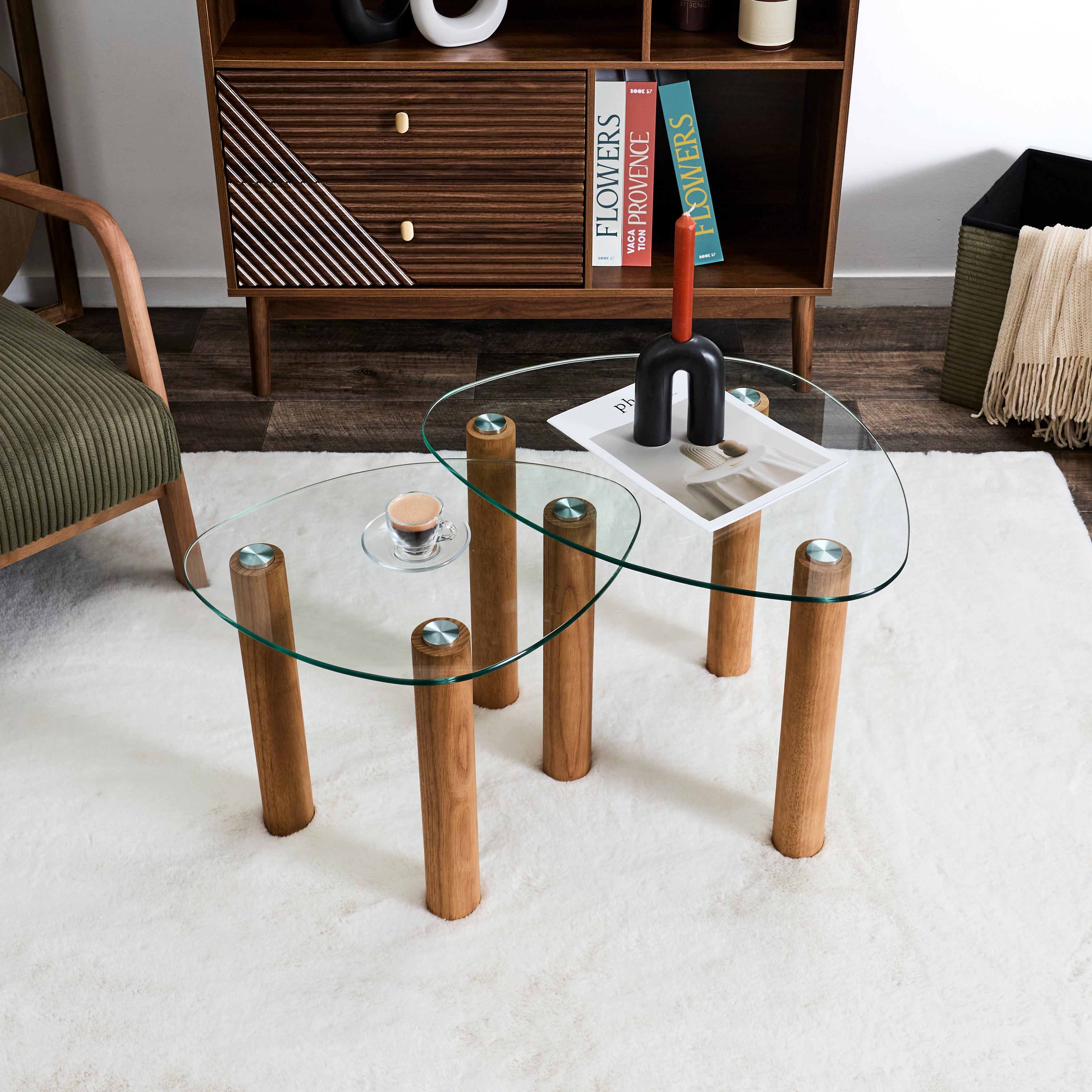 TABLE GIGOGNE VERRE TREMPE GALET CLARA X2