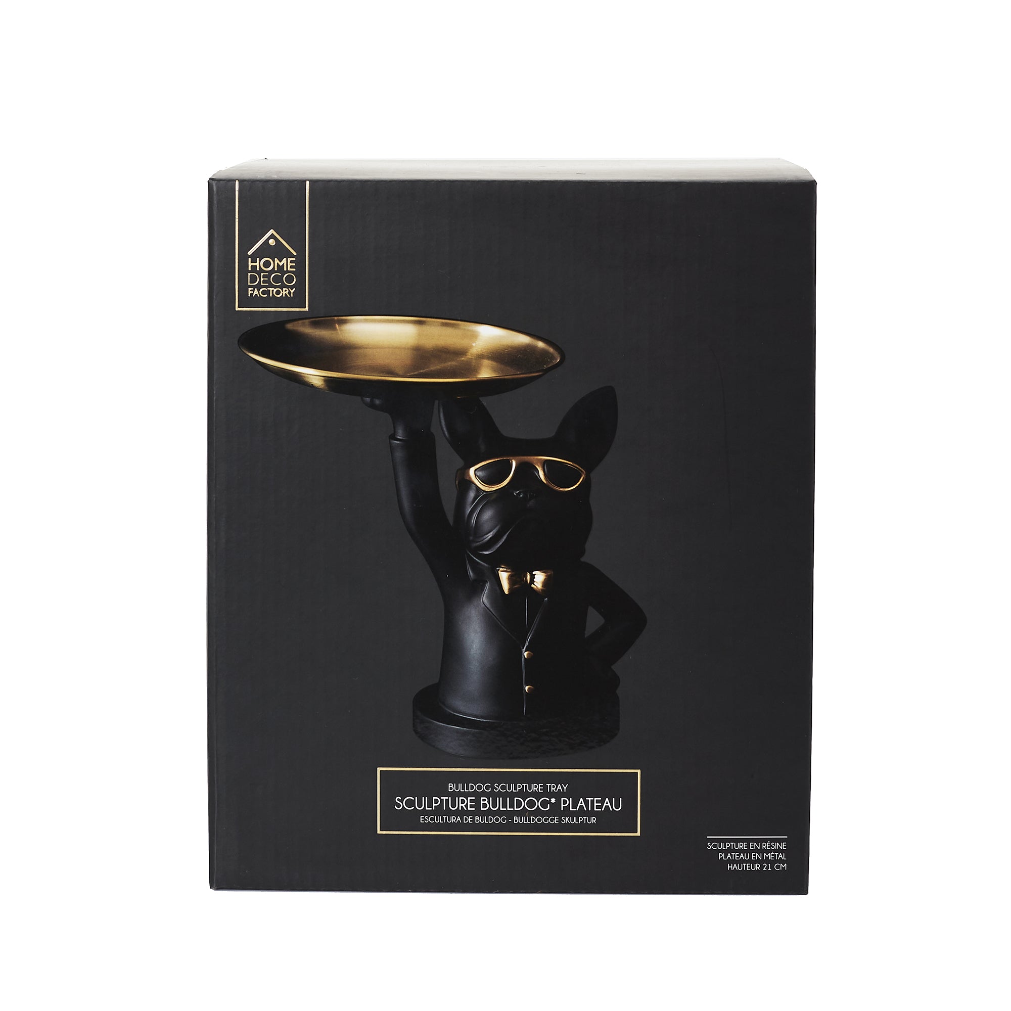 SCULPTURE DECO BULLDOG NOIR VIDE POCHE 23CM