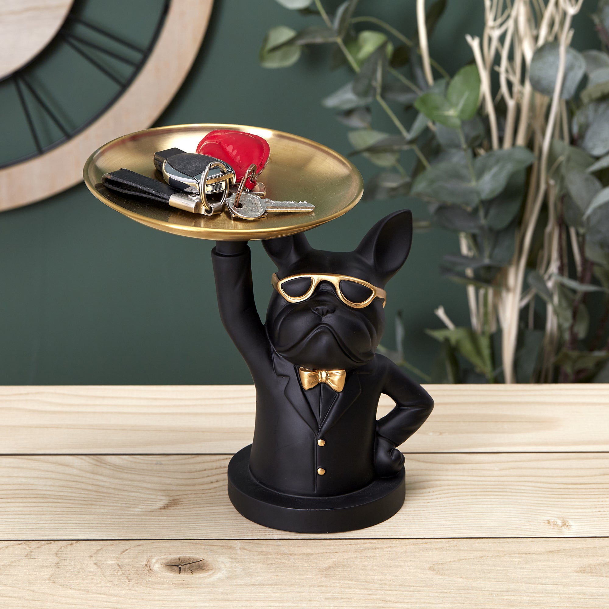 SCULPTURE DECO BULLDOG NOIR VIDE POCHE 23CM