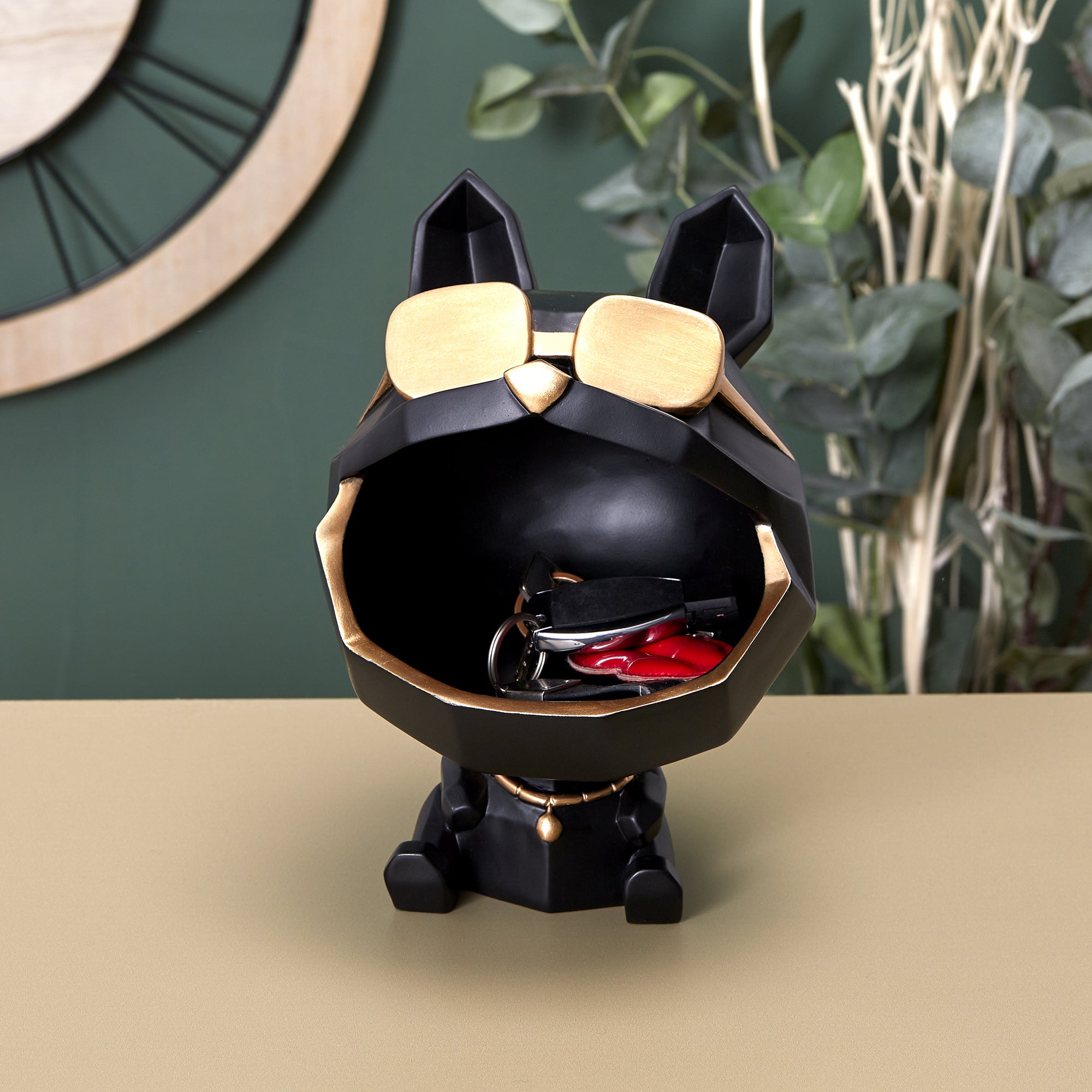 SCULPTURE CHIEN A LUNETTES NOIR VIDE POCHE