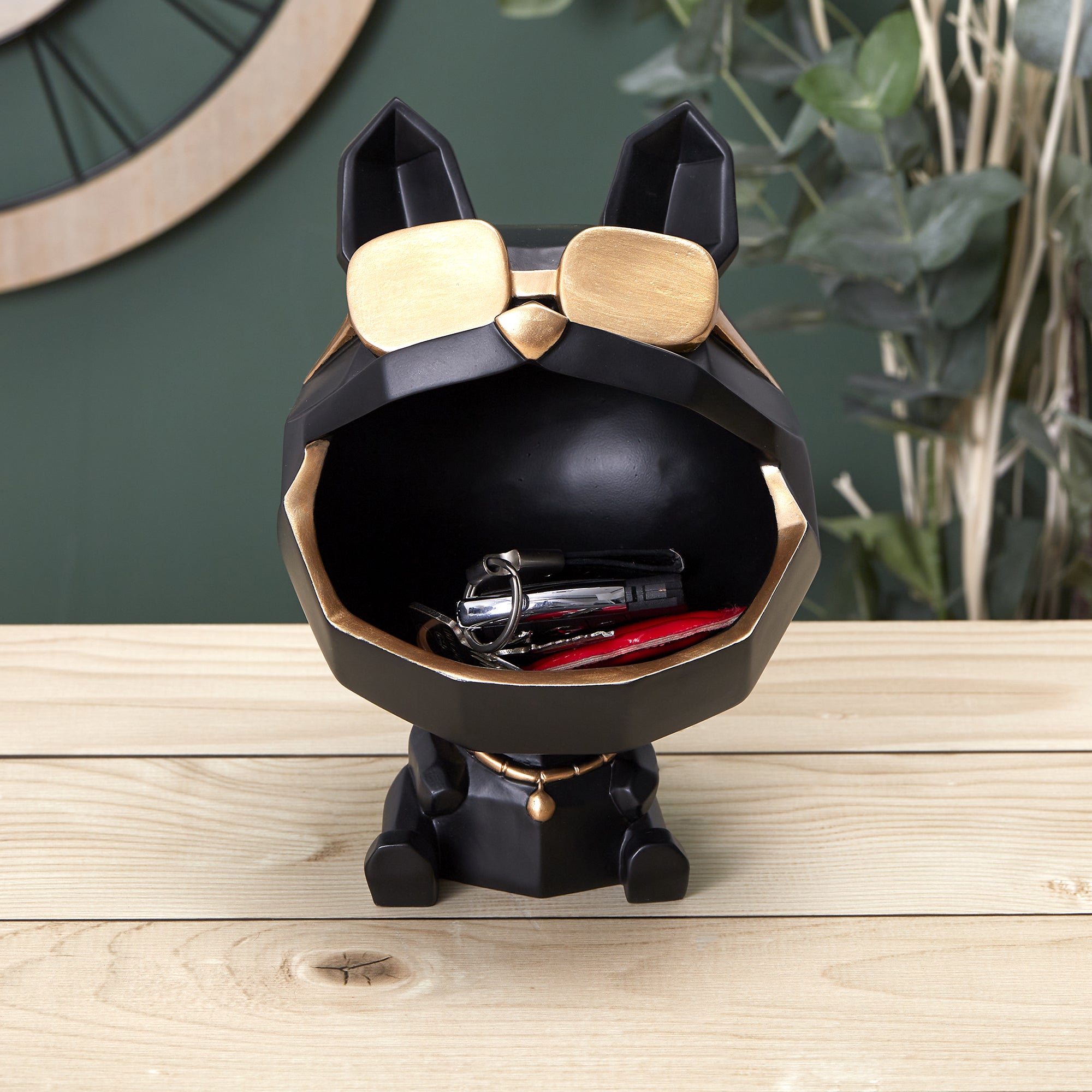 SCULPTURE CHIEN A LUNETTES NOIR VIDE POCHE