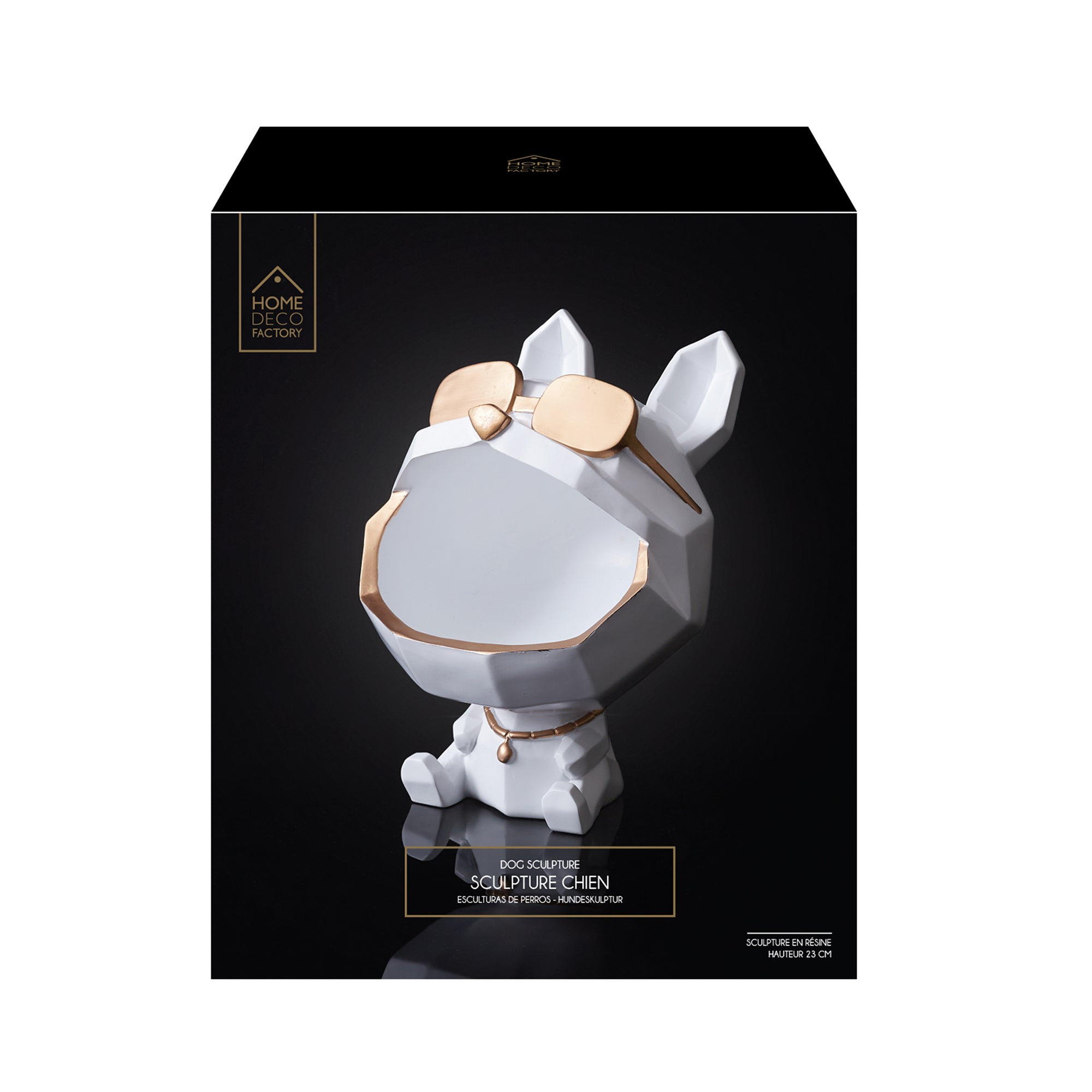 STATUE CHIEN A LUNETTES BLANC VIDE POCHE