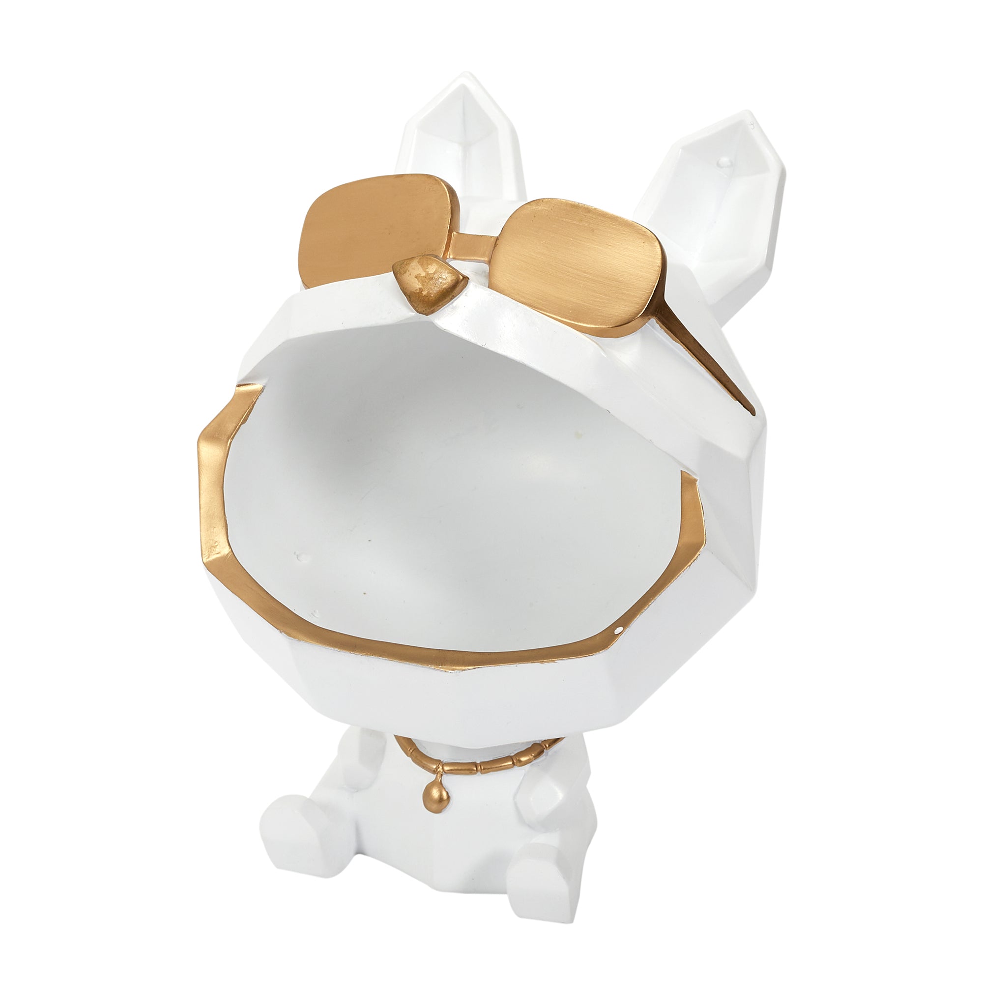 STATUE CHIEN A LUNETTES BLANC VIDE POCHE