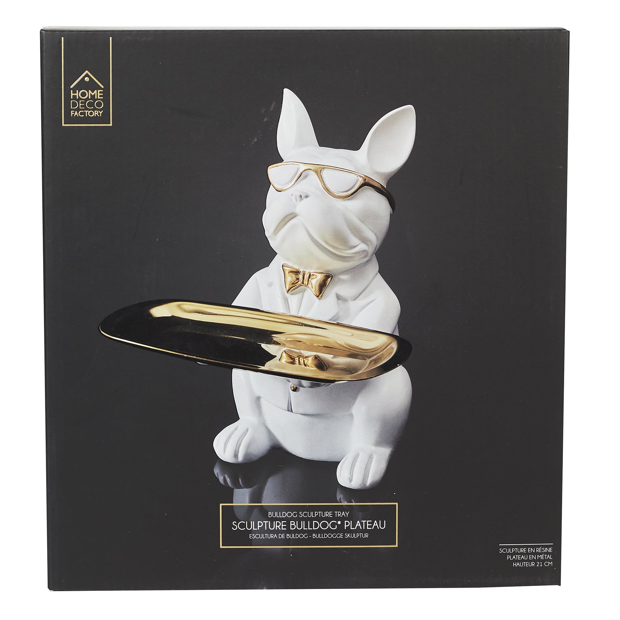 SCULPTURE DECO BULLDOG BLANC VIDE POCHE 23CM