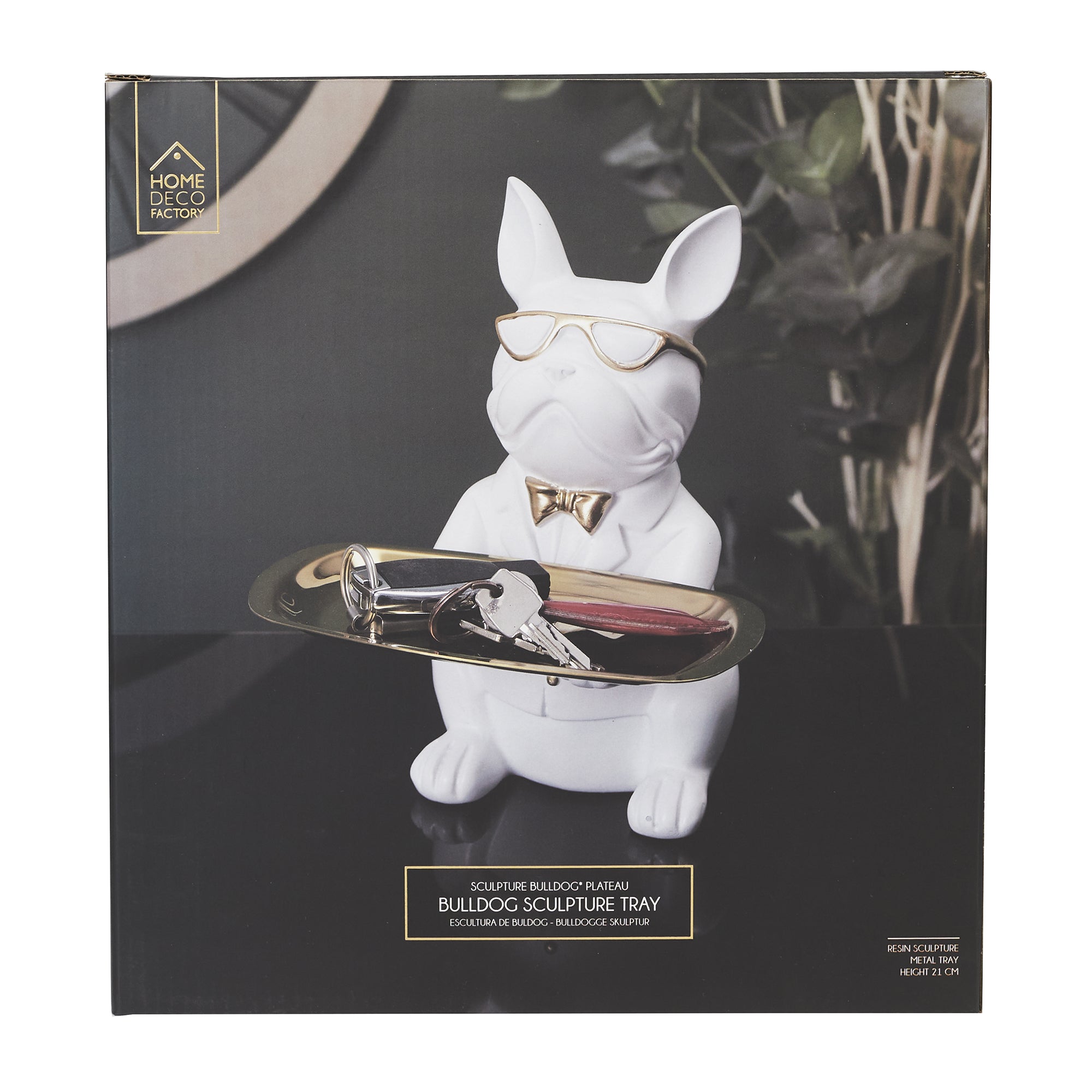 SCULPTURE DECO BULLDOG BLANC VIDE POCHE 23CM