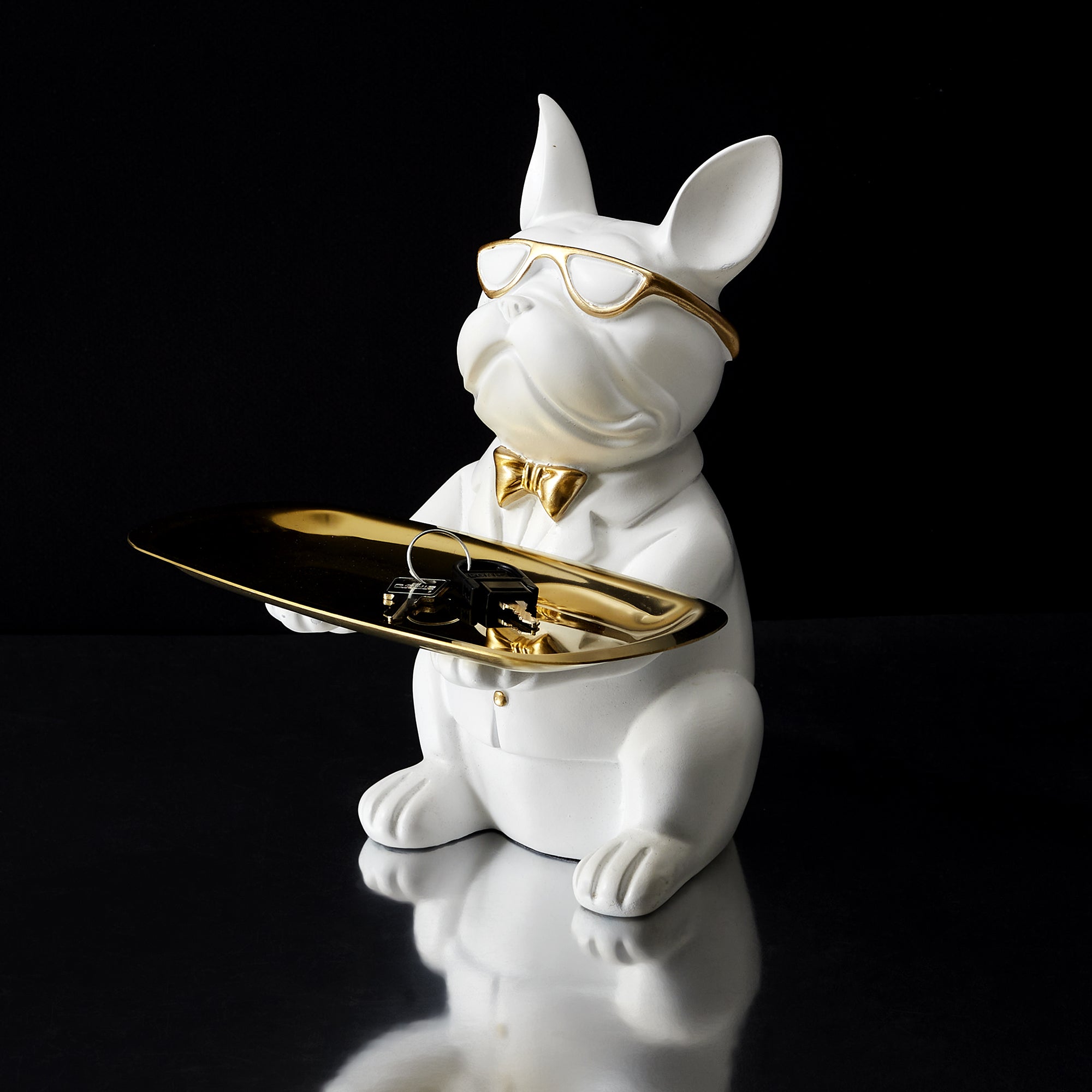 SCULPTURE DECO BULLDOG BLANC VIDE POCHE 23CM